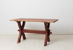 Antique Northern Swedish Dining or Work Table, Genuine Solid Trestle Table