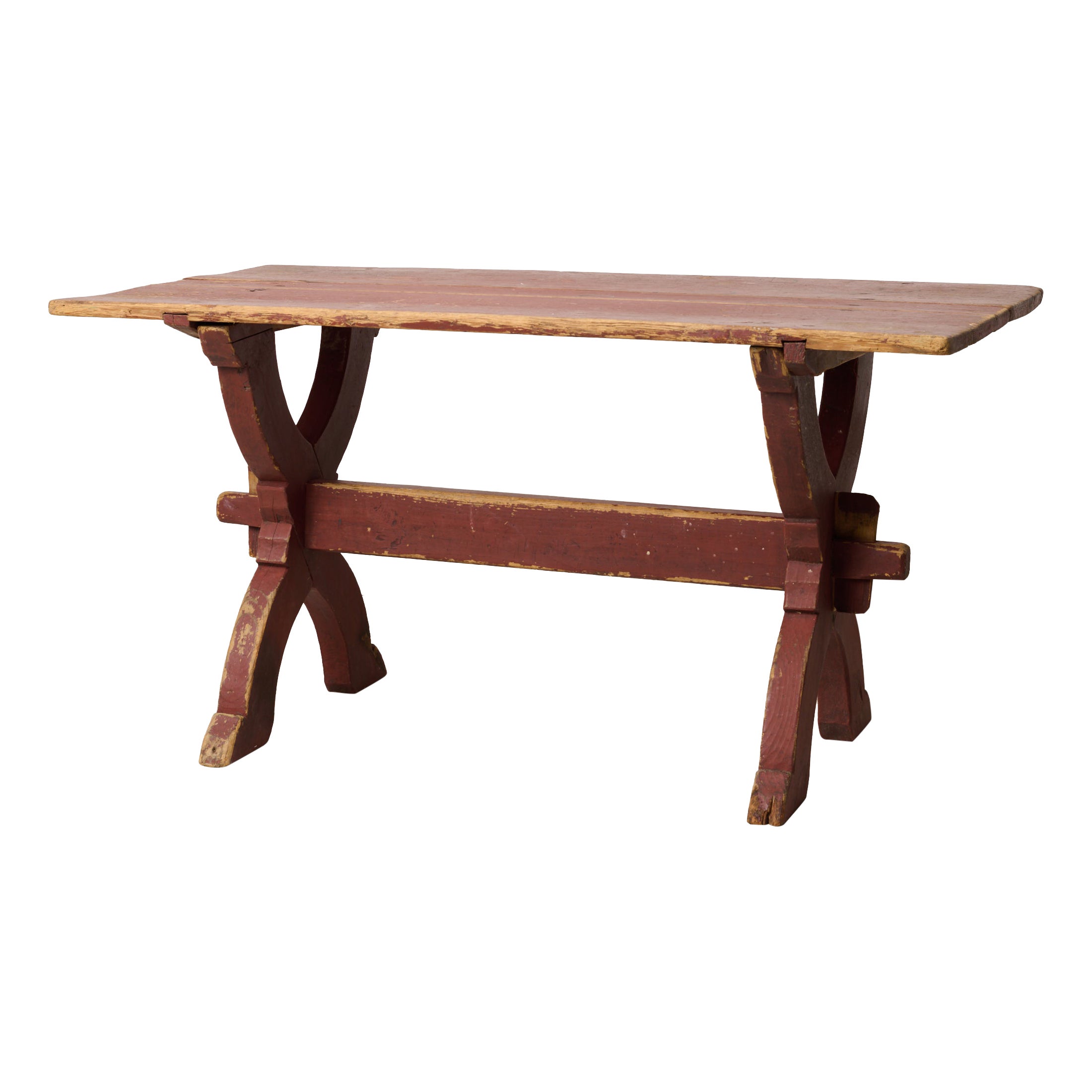 Antique Northern Swedish Dining or Work Table, Genuine Solid Trestle Table in vendita