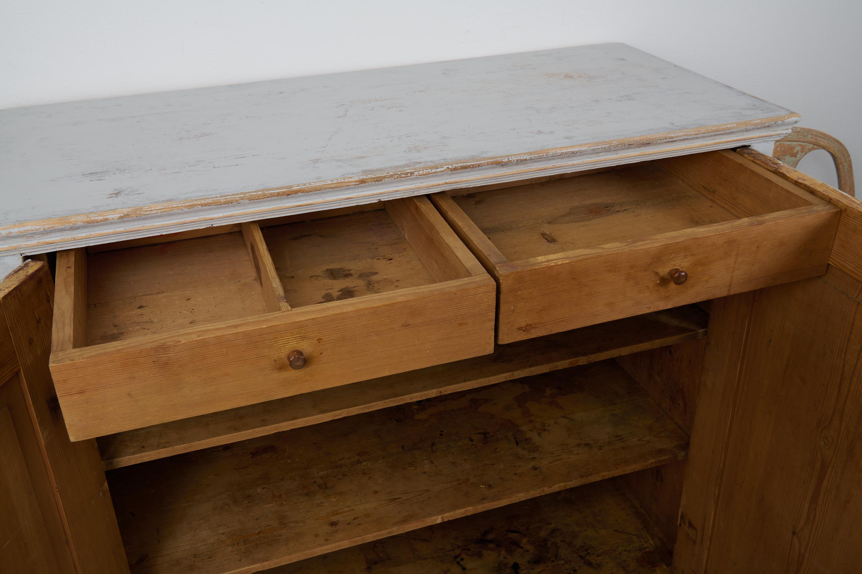 Antique Northern Swedish Gustavian Period Handmade Rustic Pine Sideboard For Sale 3