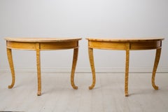 Antique Northern Swedish Hand-Made Demi-Lune Table with Original Faux Paint