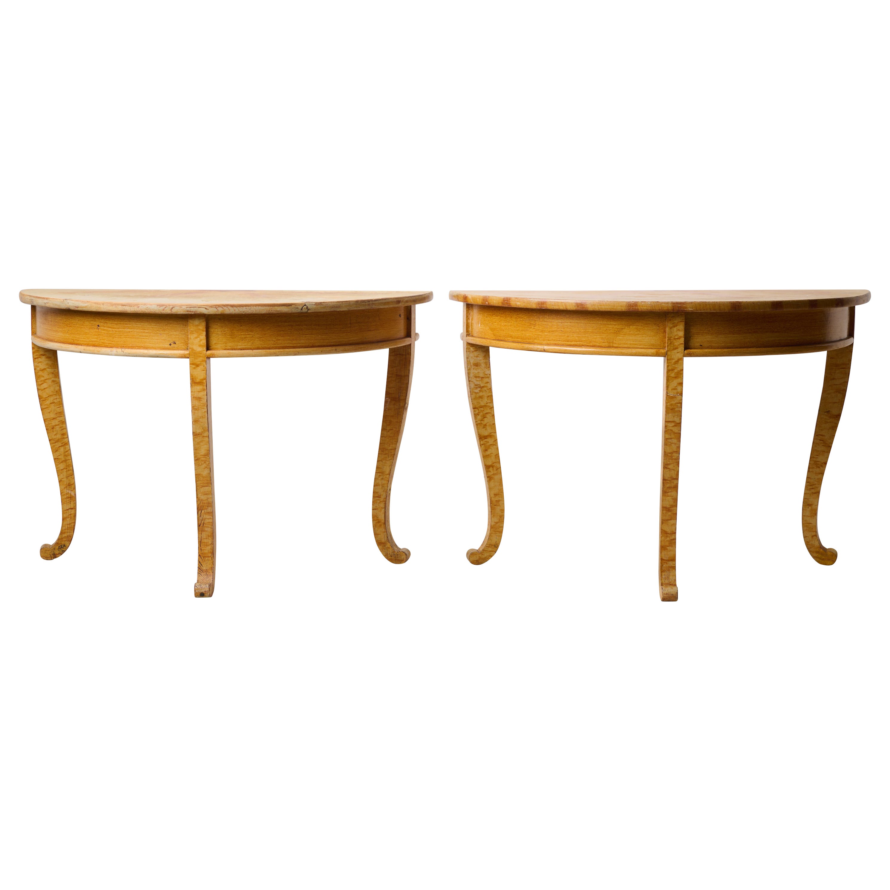 Ancienne table Demi-Lune faite à la main en Suède du Nord avec fausse peinture d'origine en vente