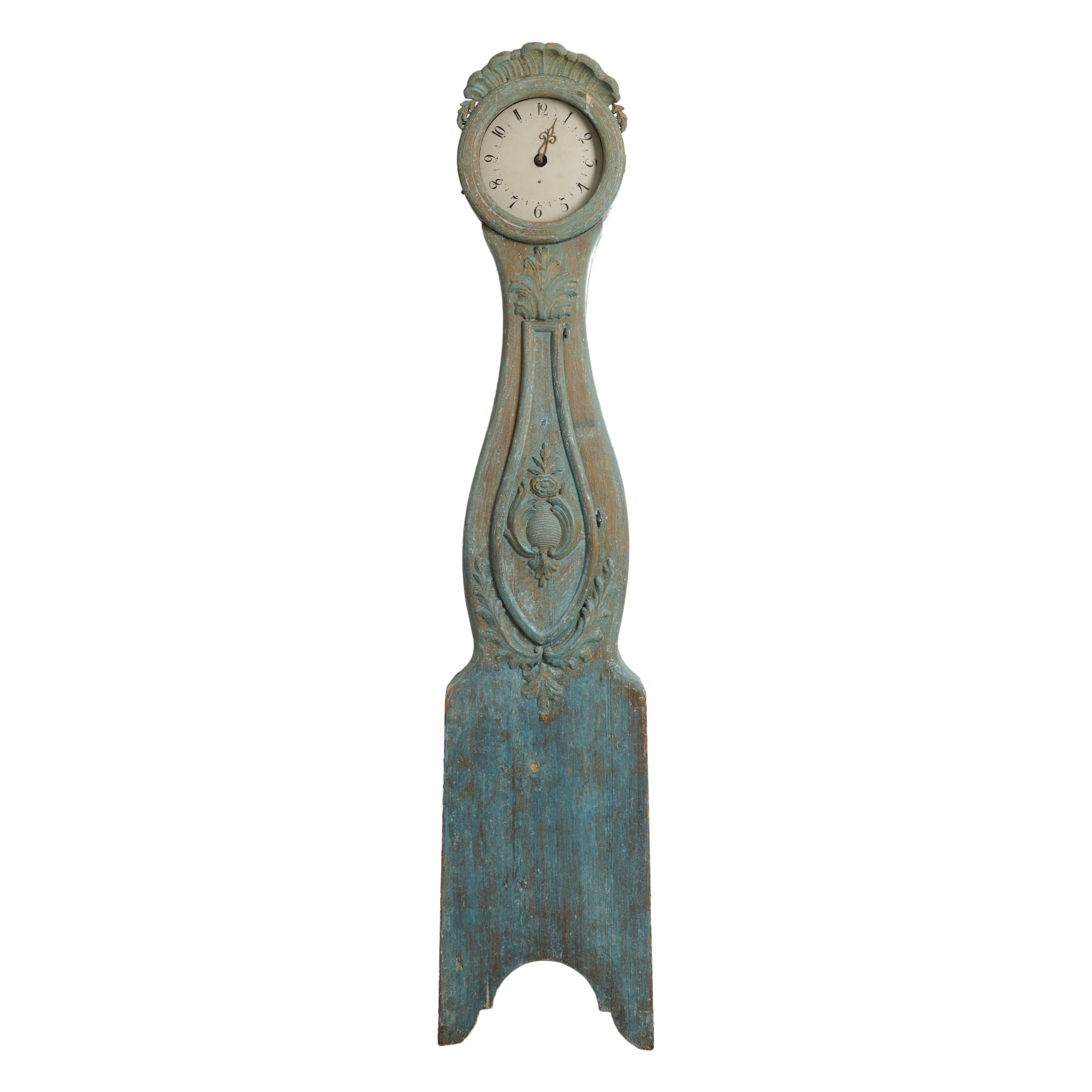 Antike nordschwedische Standuhr, Rokoko-Stil mit blauer Originalfarbe im Angebot