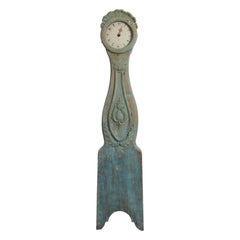 Antique Northern Swedish Long Case Clock, Rococo Style with Original Blue Paint Antique Northern Swedish Long Case Clock, Rococo Style with Original Blue Paint
