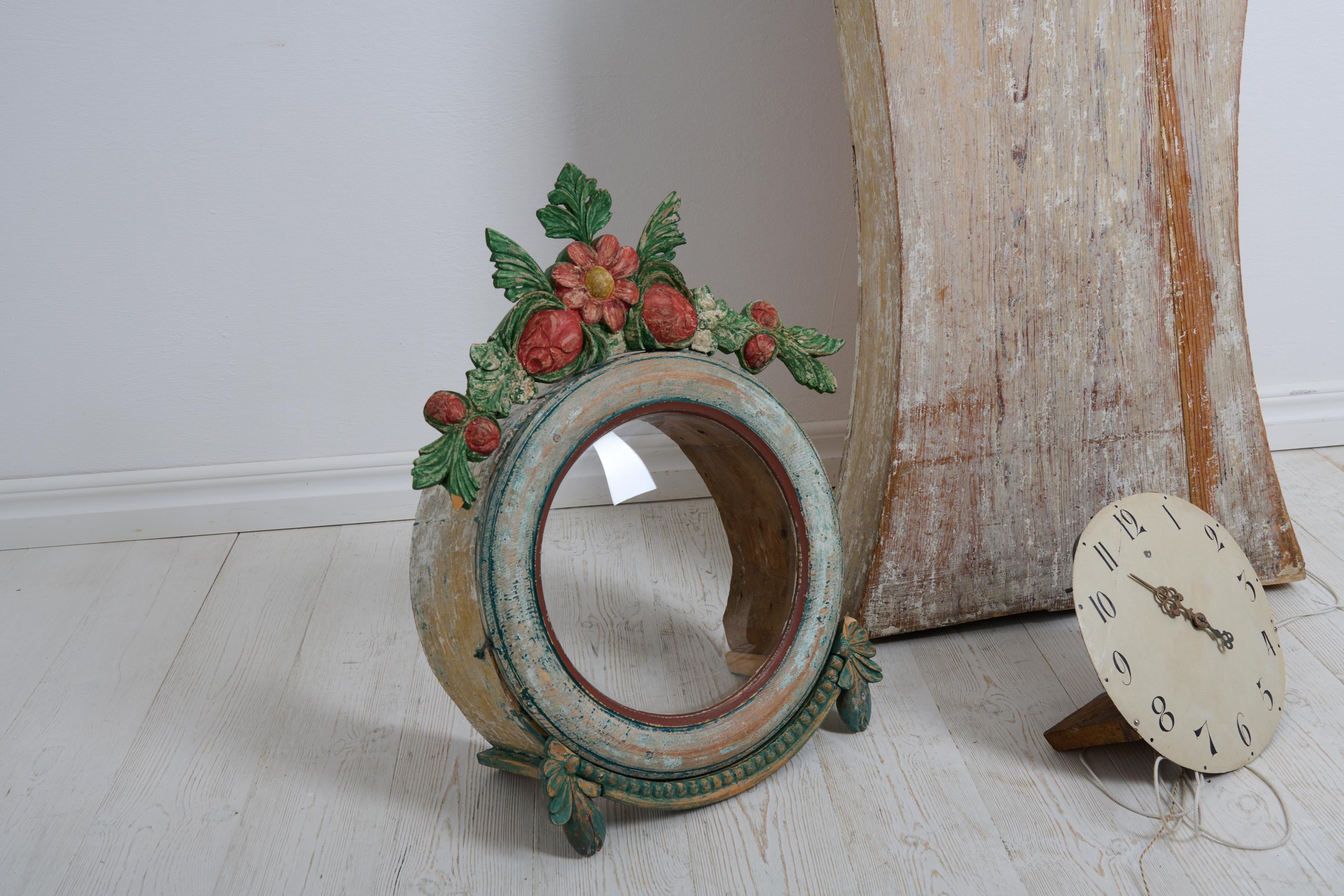 Antique Northern Swedish Long Case Clock with Carved Decor and Original Paint For Sale 3