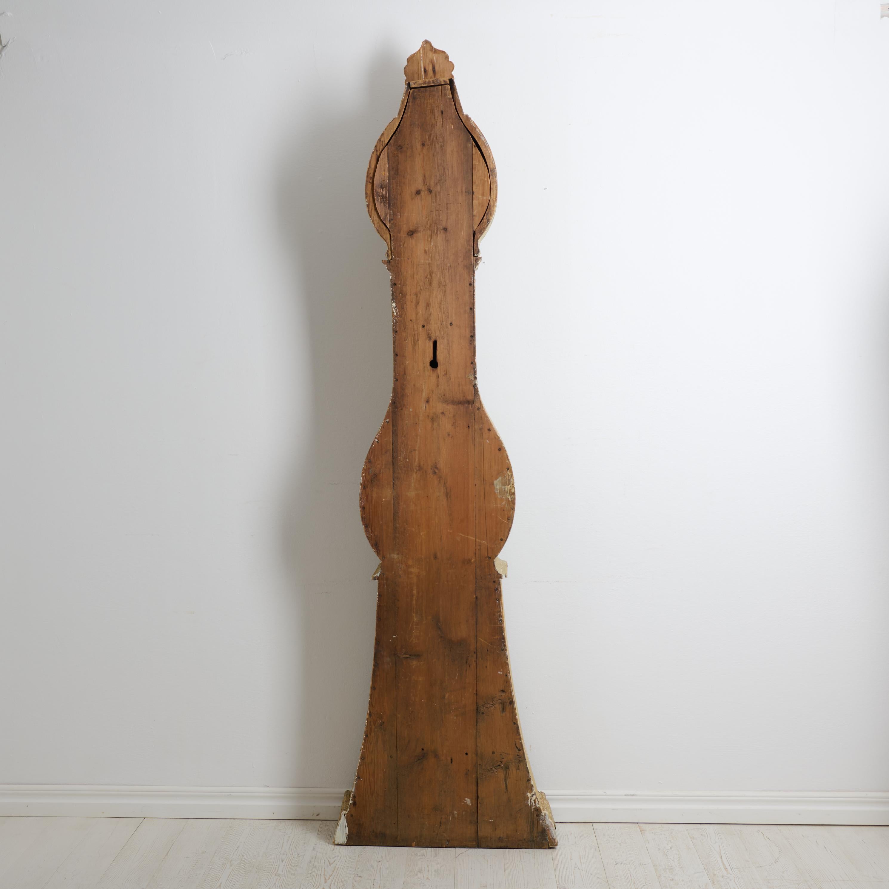 Pine Antique Northern Swedish Long Case Clock with Original Hand-Carved Decor For Sale