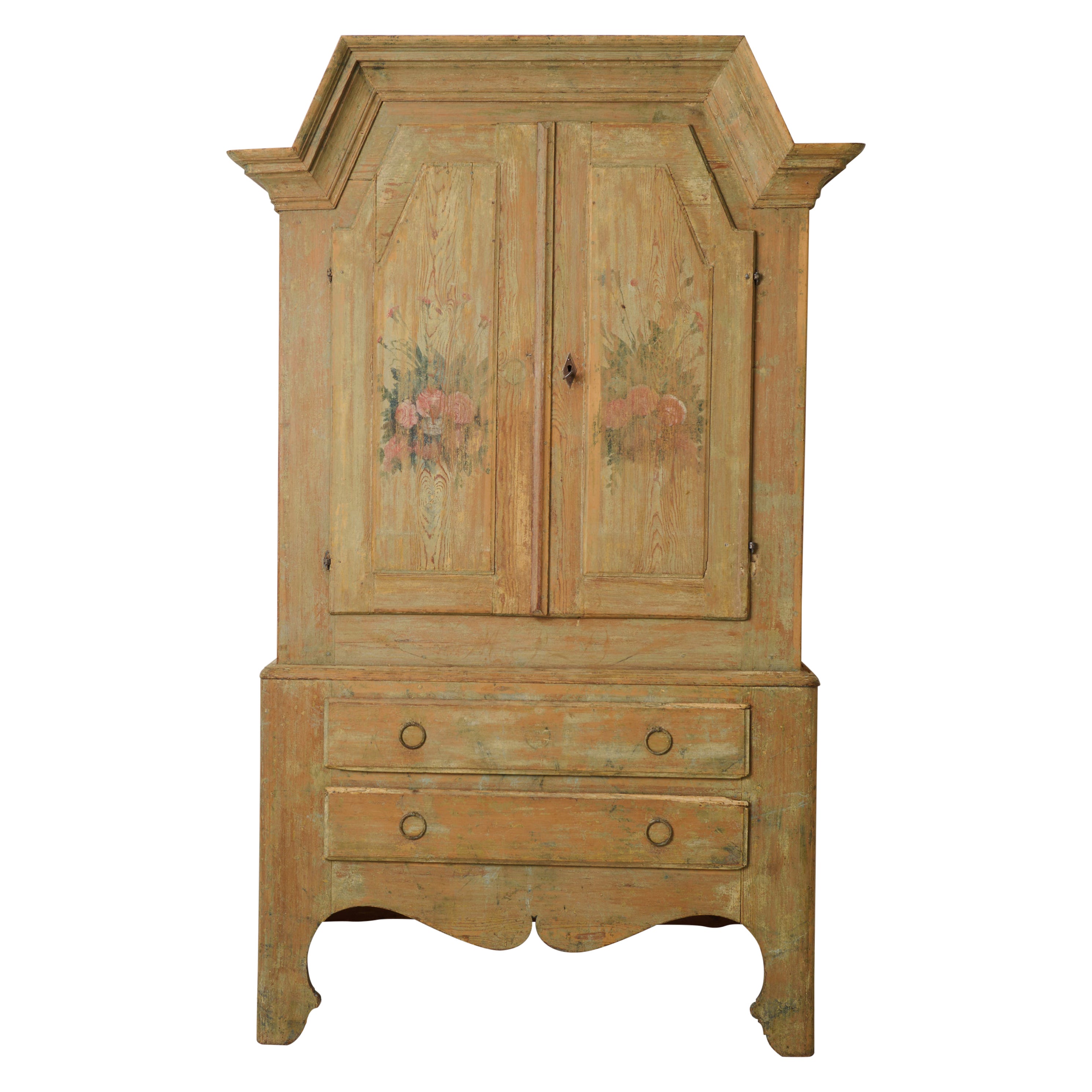 Antique Northern Swedish Rare Folk Art Cabinet with Original Paint For Sale