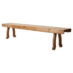 Antique Northern Swedish Rustic Long Bench in Pine with Genuine Patina