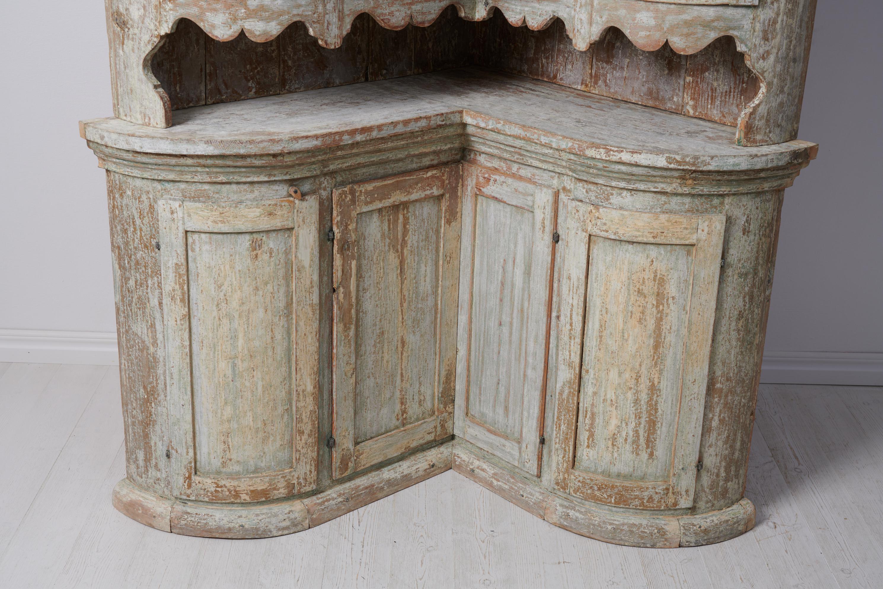19th Century Antique Northern Swedish Unusual Curved Corner Cabinet  For Sale