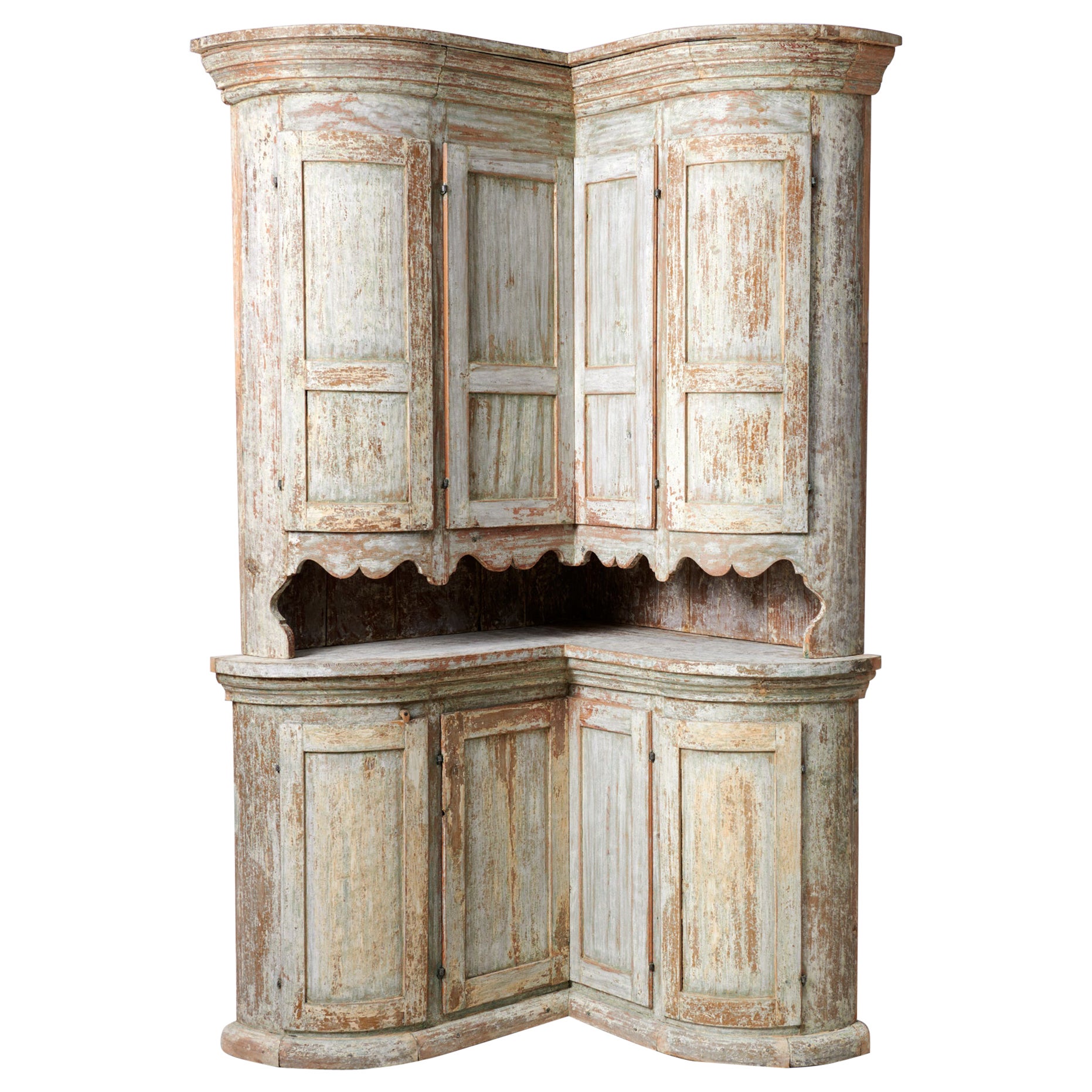 Antique Northern Swedish Unusual Curved Corner Cabinet