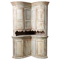 Antique Northern Swedish Unusual Curved Corner Cabinet