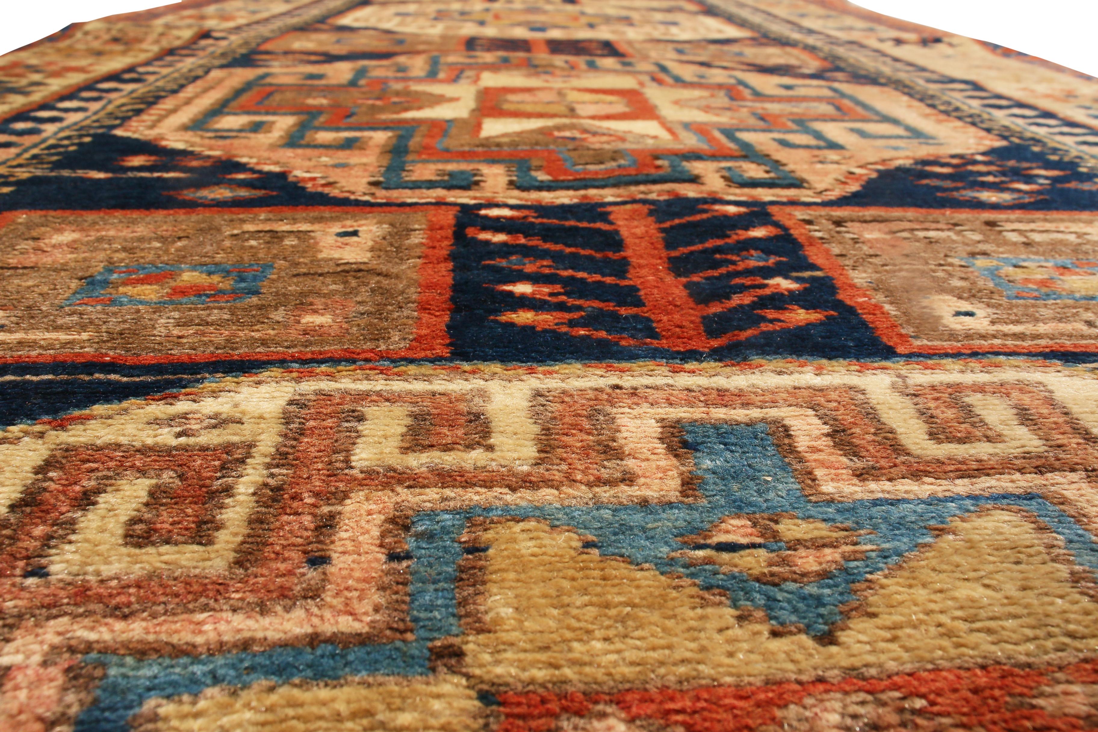Late 19th Century Antique Northwest Beige and Blue Wool Persian Runner by Rug & Kilim For Sale