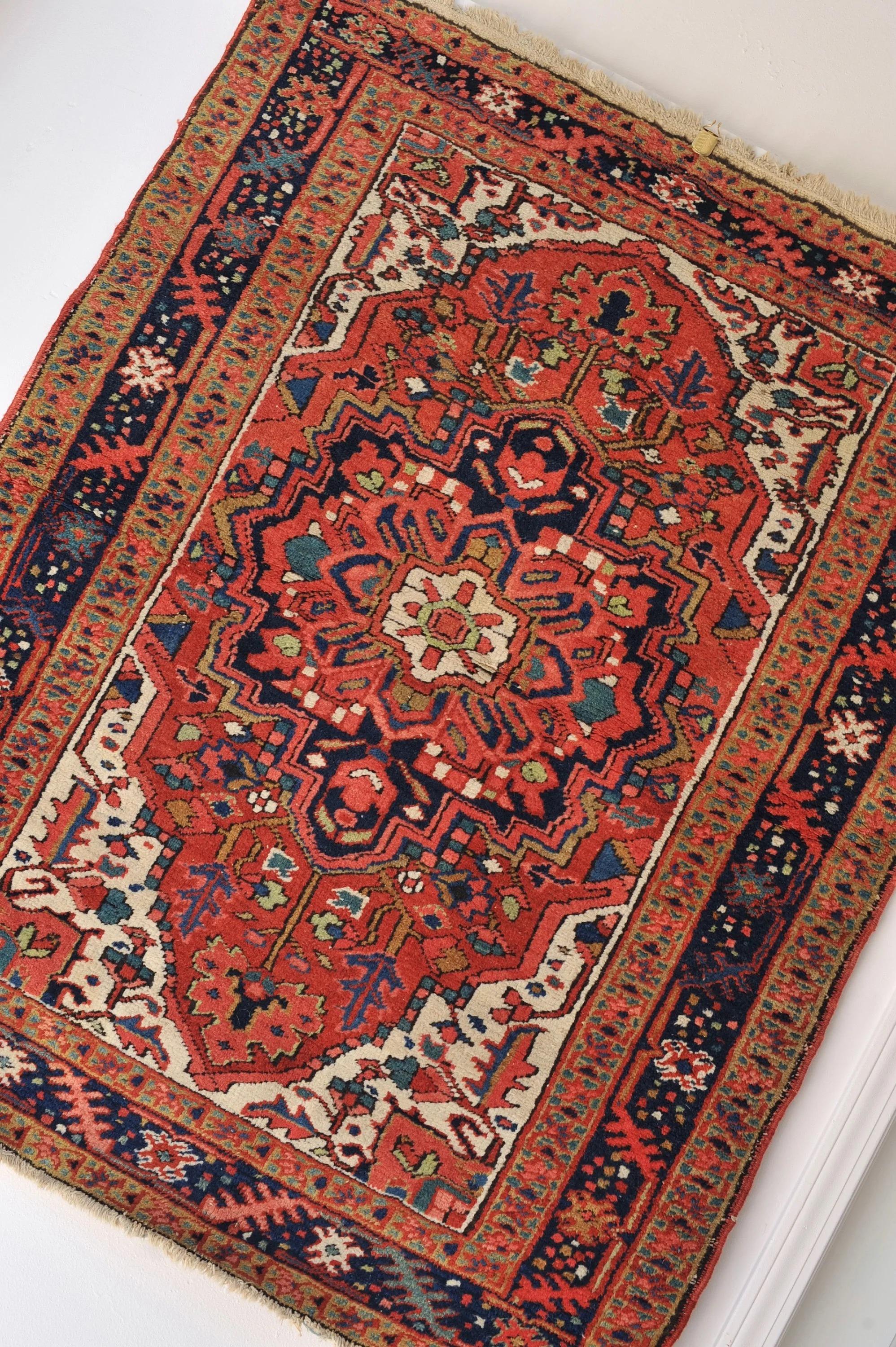 Antique Jr. Heriz Northwest Mat Rare Size

About: This is an absolute gem at this size, beauty, and from this village! It is really uncommon for this village to weave this fine of a rug in this odd and cute squarish size!  Natural dyes, tons of nice