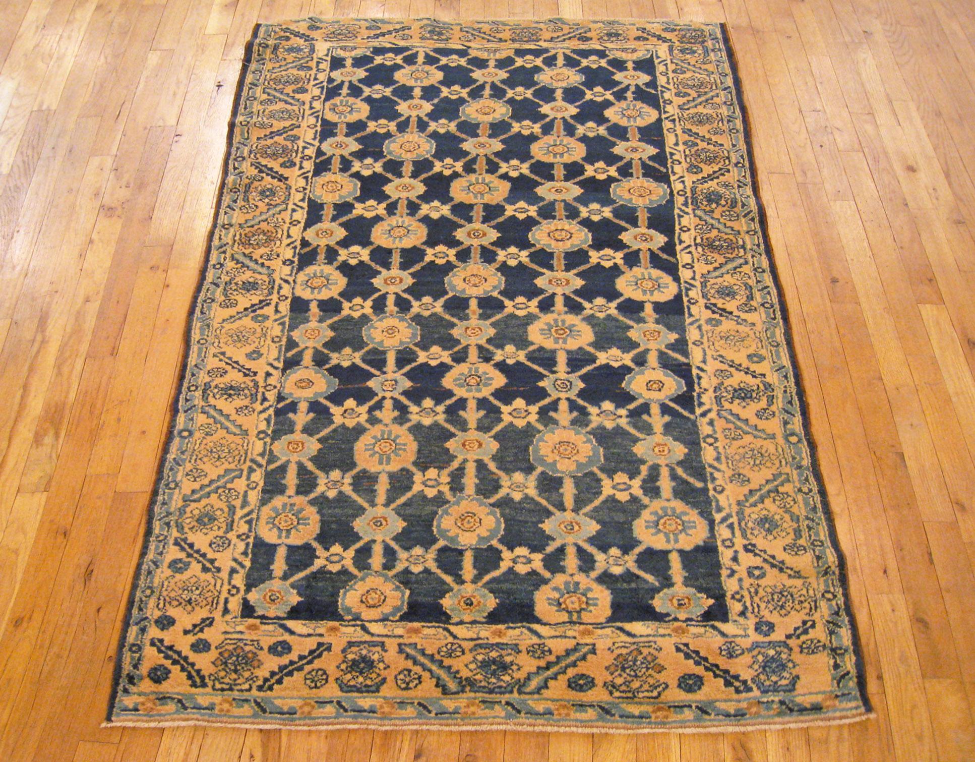 Hand-Knotted Antique Northwest Persian Oriental Rug, in Small Size, Blue Field & Repeating For Sale