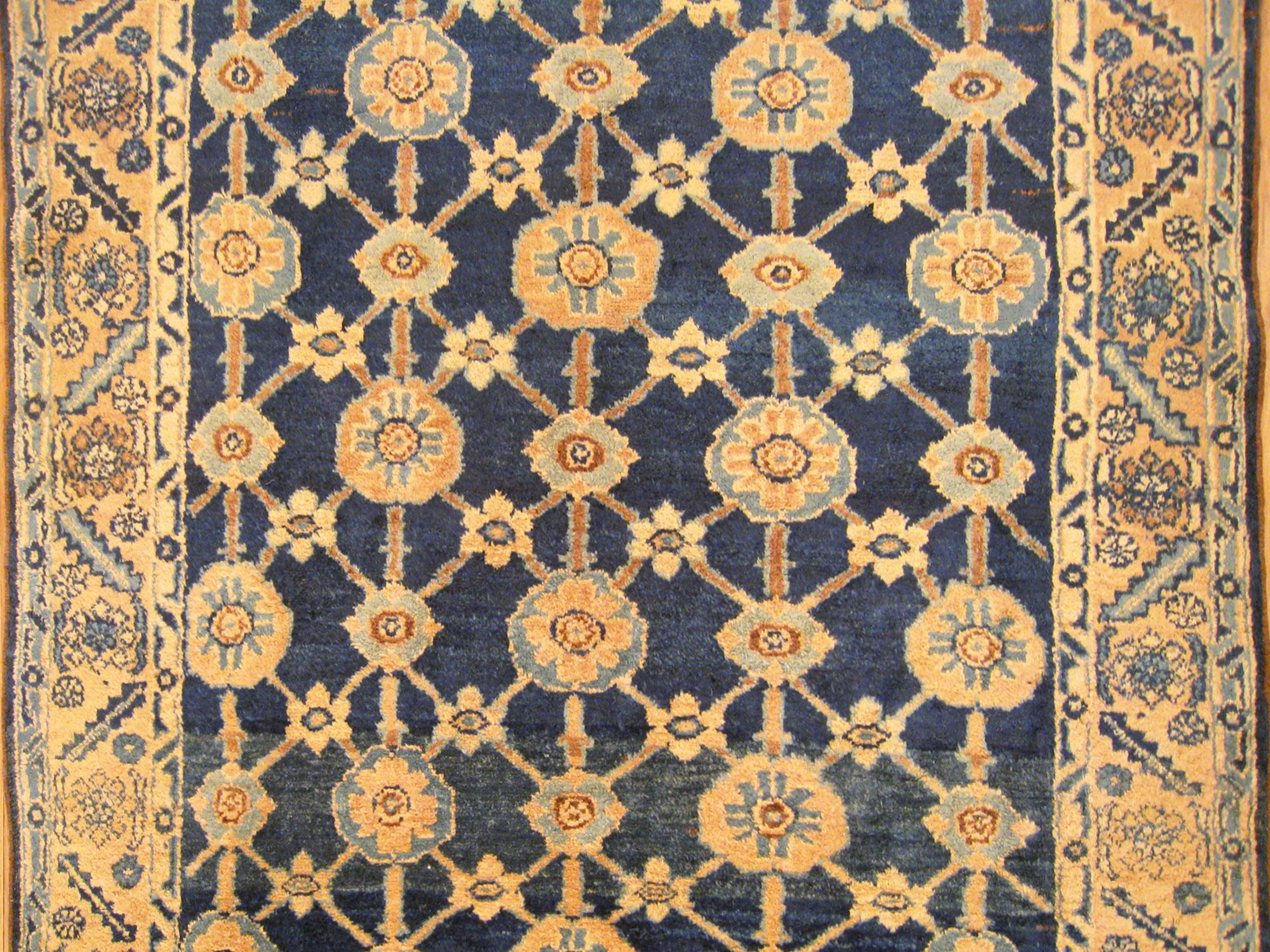 Wool Antique Northwest Persian Oriental Rug, in Small Size, Blue Field & Repeating For Sale