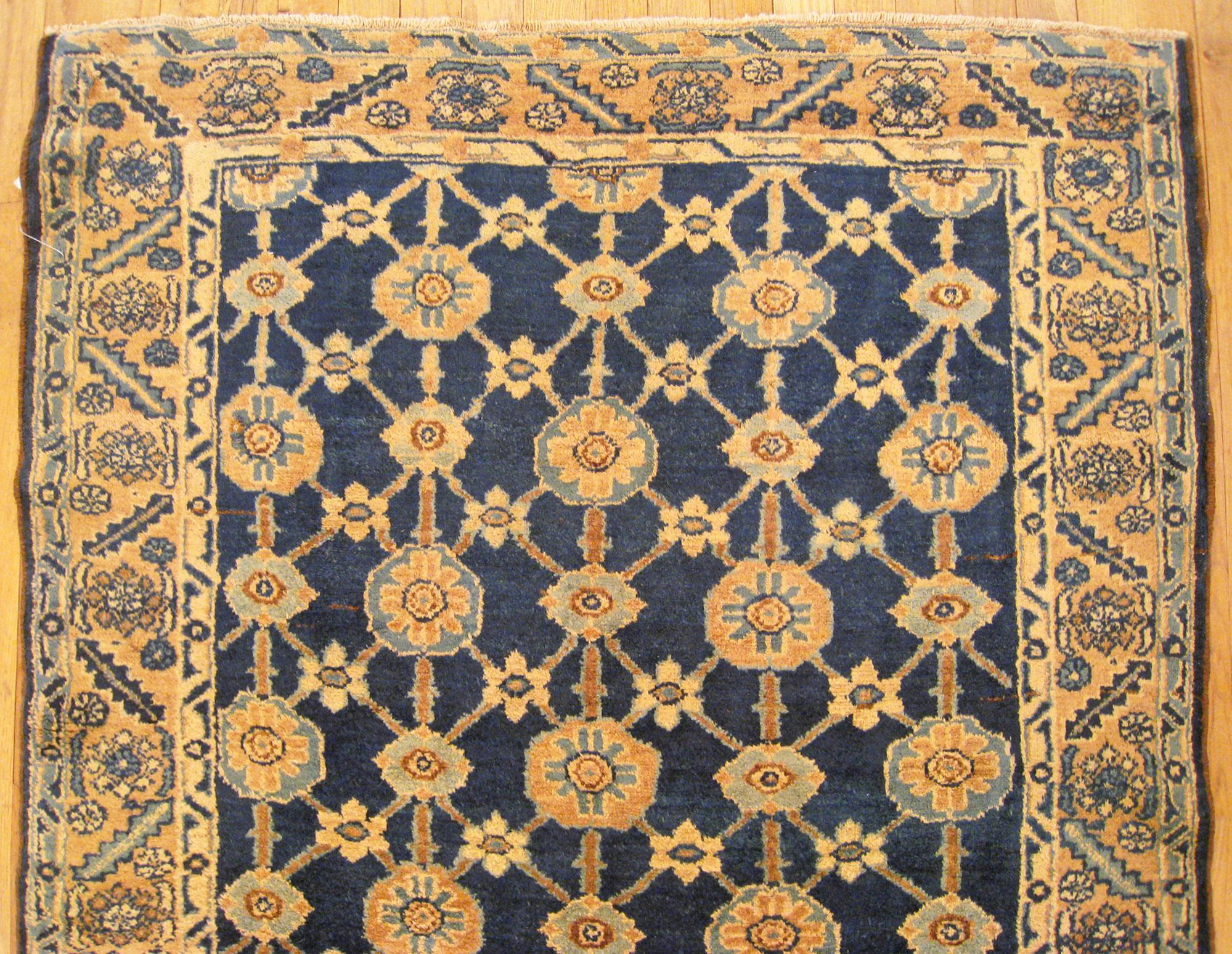 Antique Northwest Persian Oriental Rug, in Small Size, Blue Field & Repeating For Sale 1