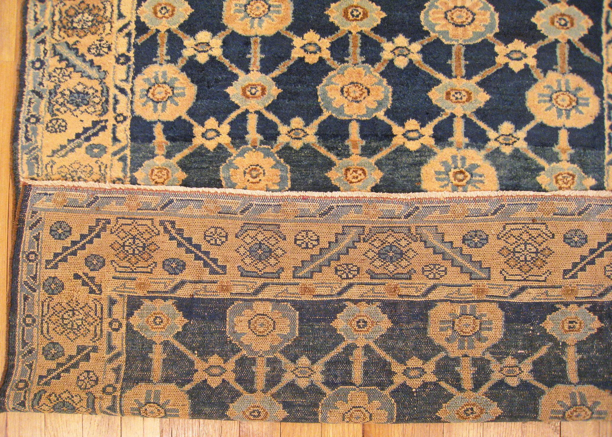 Antique Northwest Persian Oriental Rug, in Small Size, Blue Field & Repeating For Sale 2