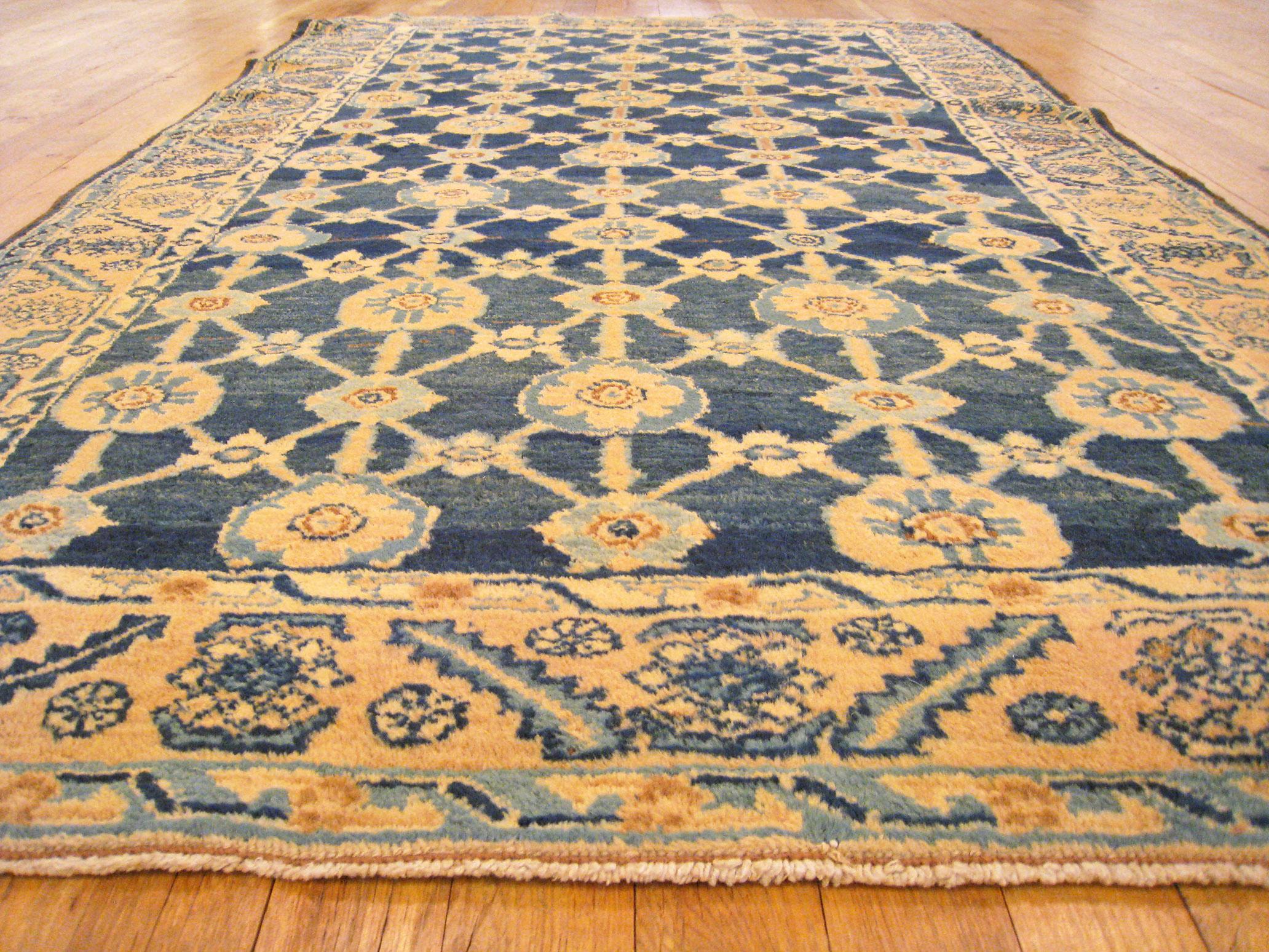 Antique Northwest Persian Oriental Rug, in Small Size, Blue Field & Repeating For Sale 3