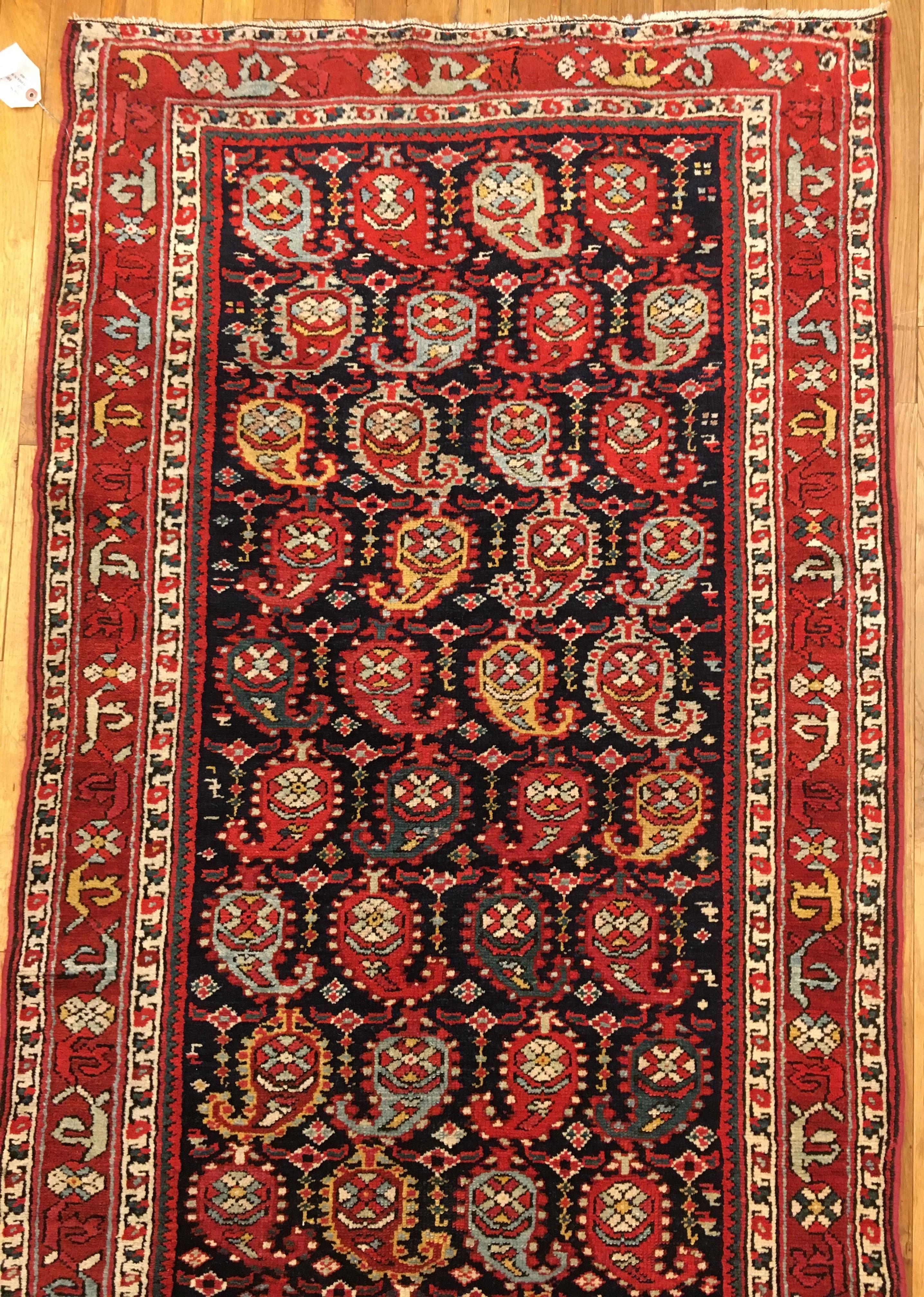 Antique Northwest Persian Oriental Rug, Runner Size, w/ Repeating Paisley Motifs In Good Condition For Sale In New York, NY