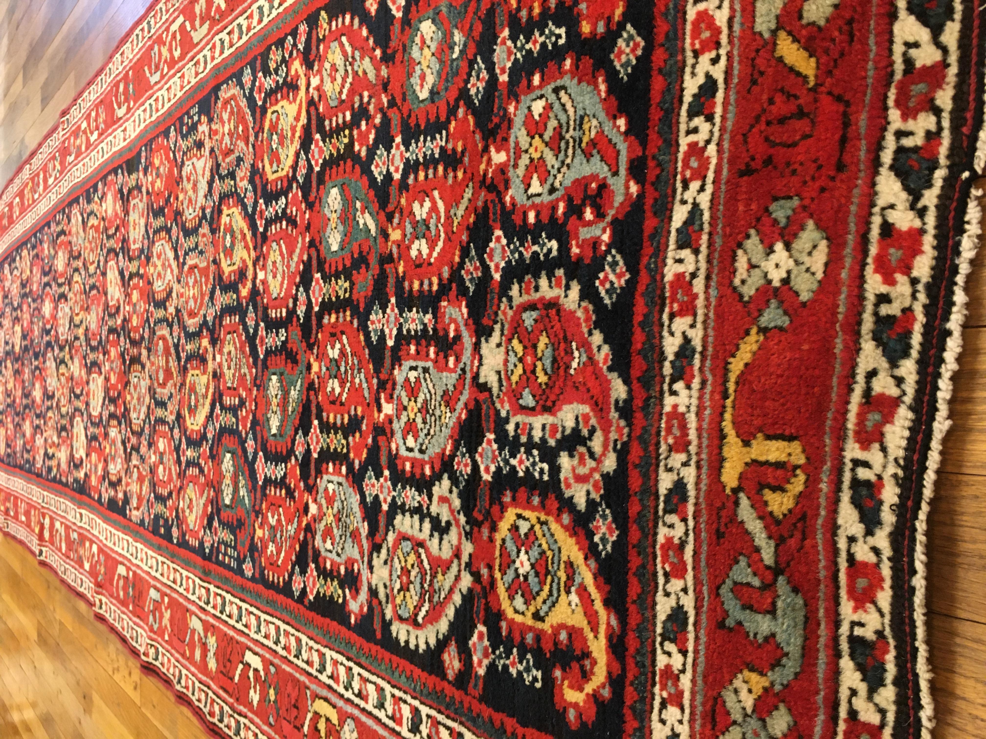 Wool Antique Northwest Persian Oriental Rug, Runner Size, w/ Repeating Paisley Motifs For Sale
