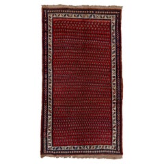 Tapis de couloir persan ancien du Nord-Ouest, terrain à motif cachemire rouge, poils hauts avec franges