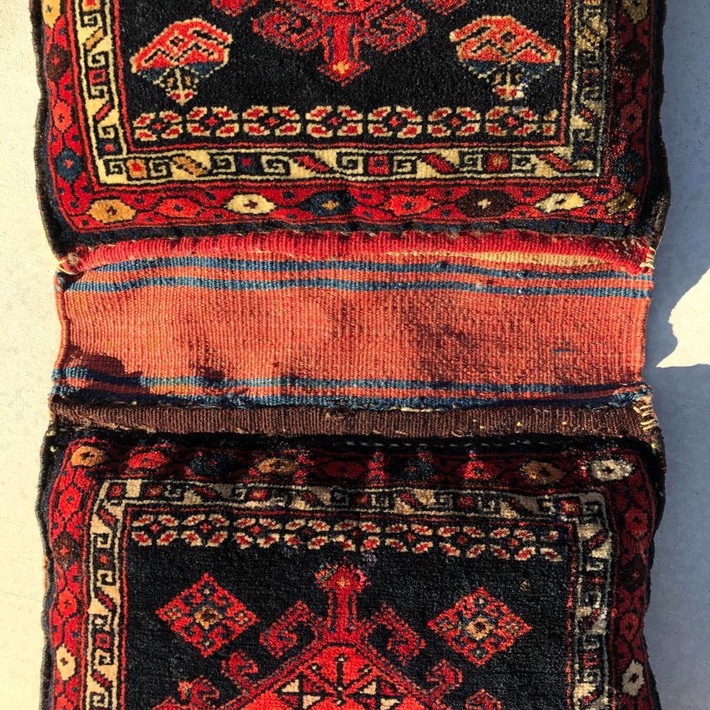 Hand-Knotted Antique Northwest Persian Saddle Bag Pair as a Pillow For Sale