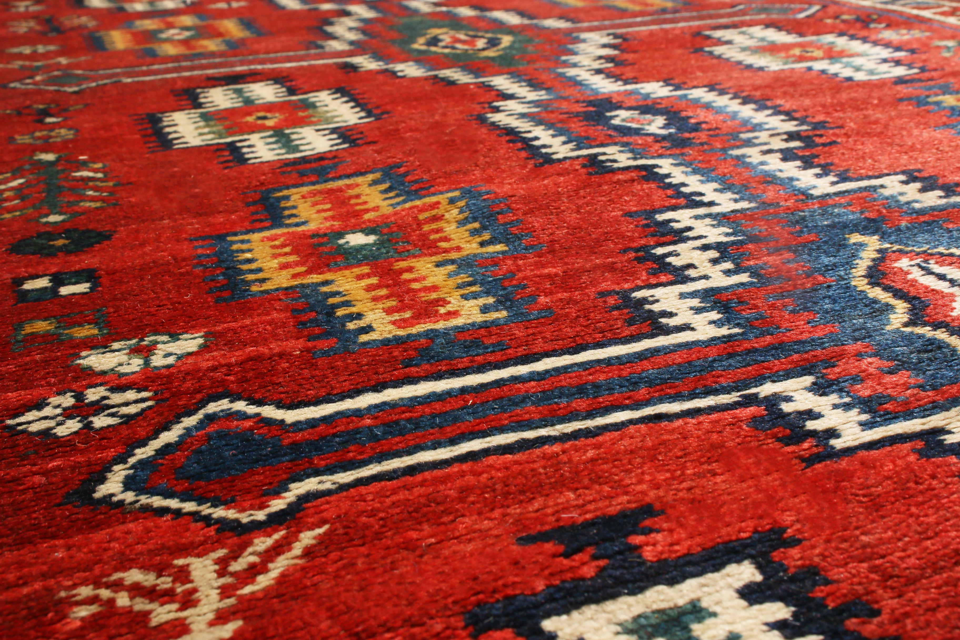 Late 19th Century Antique Northwest Red and Beige Geometric Wool Persian Runner by Rug & Kilim For Sale