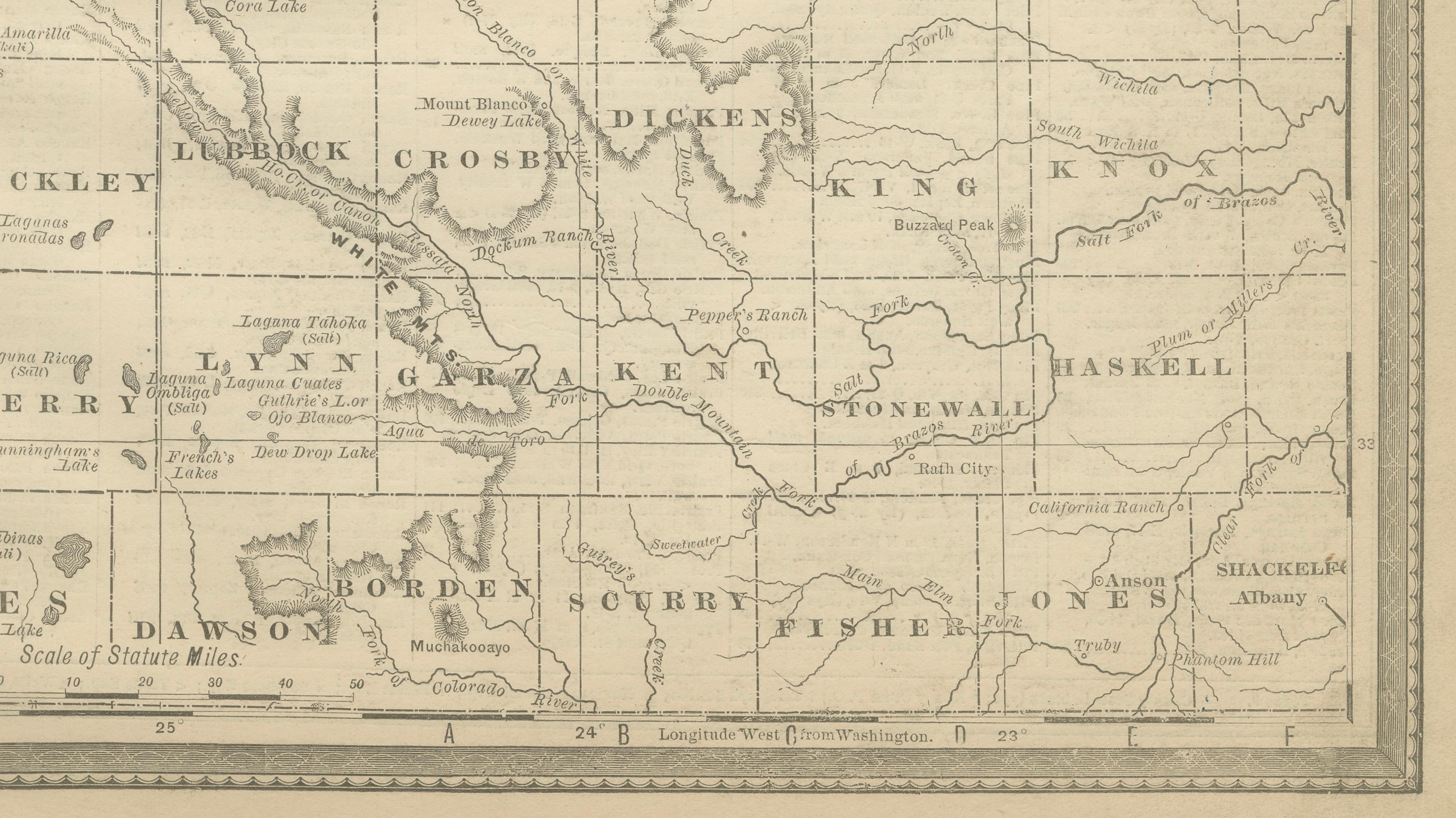 Antique Northwest Texas Map – Panhandle Railroads & Counties, Rand McNally, 1888