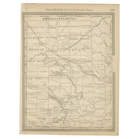 Antique Northwest Texas Map – Panhandle Railroads & Counties, Rand McNally, 1888