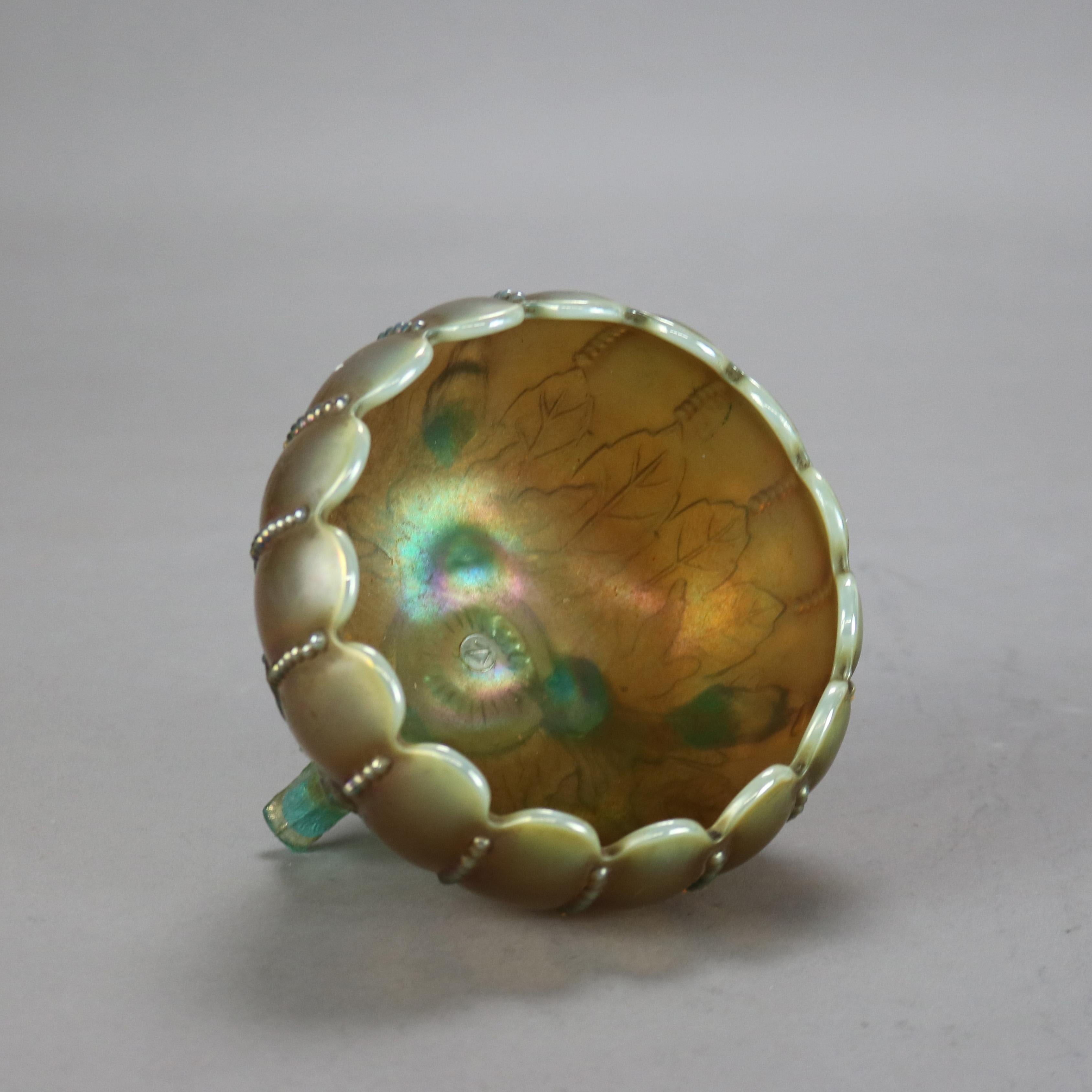 Art Glass Antique Northwood Carnival Aqua Opalescent Glass Footed Bowl C1920 For Sale