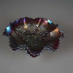 Antique Northwood Purple Amethyst Carnival Glass Bowl with Grape & Leaf C1920