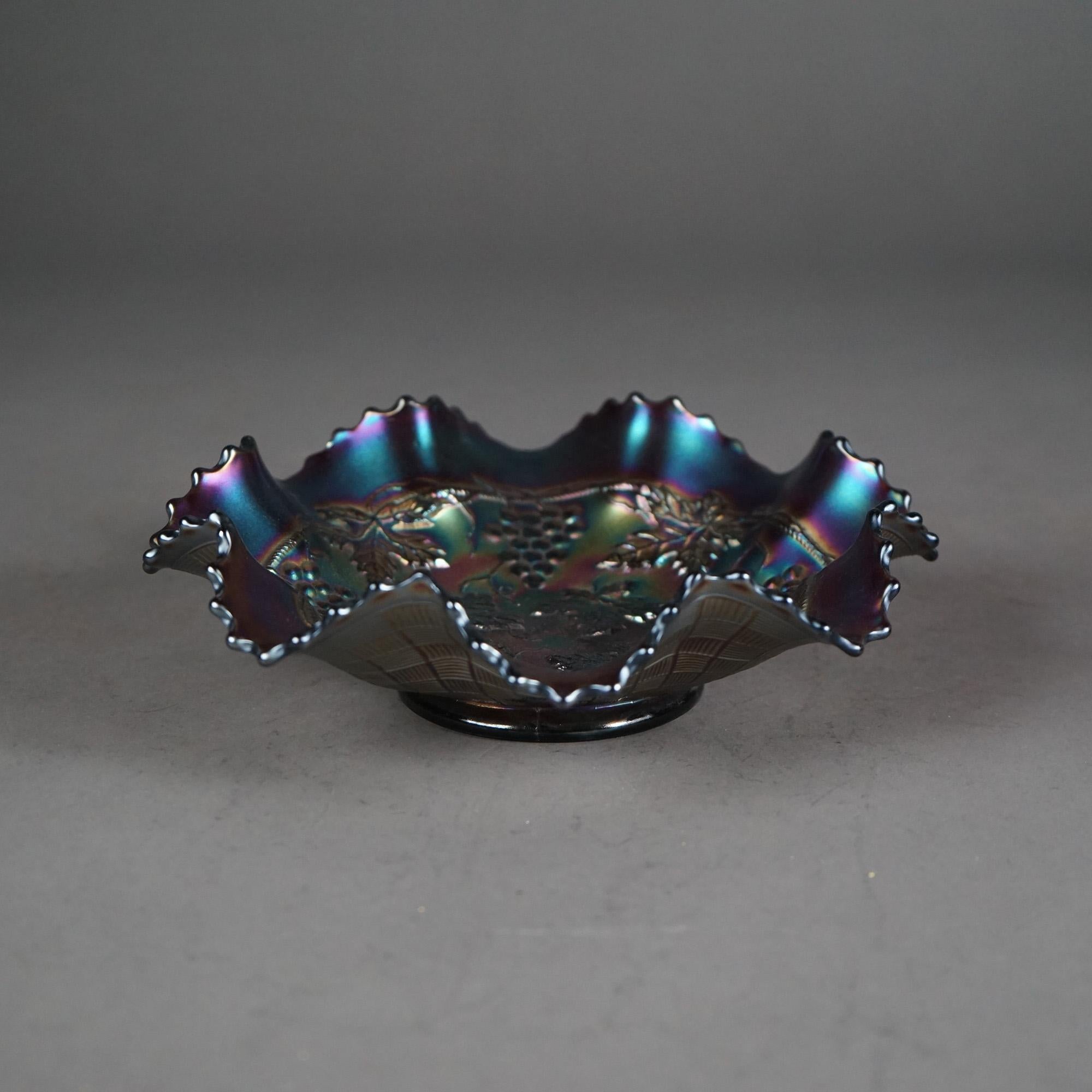 20th Century Antique Northwood Purple Amethyst Carnival Glass Bowl with Grape & Leaf C1920 For Sale