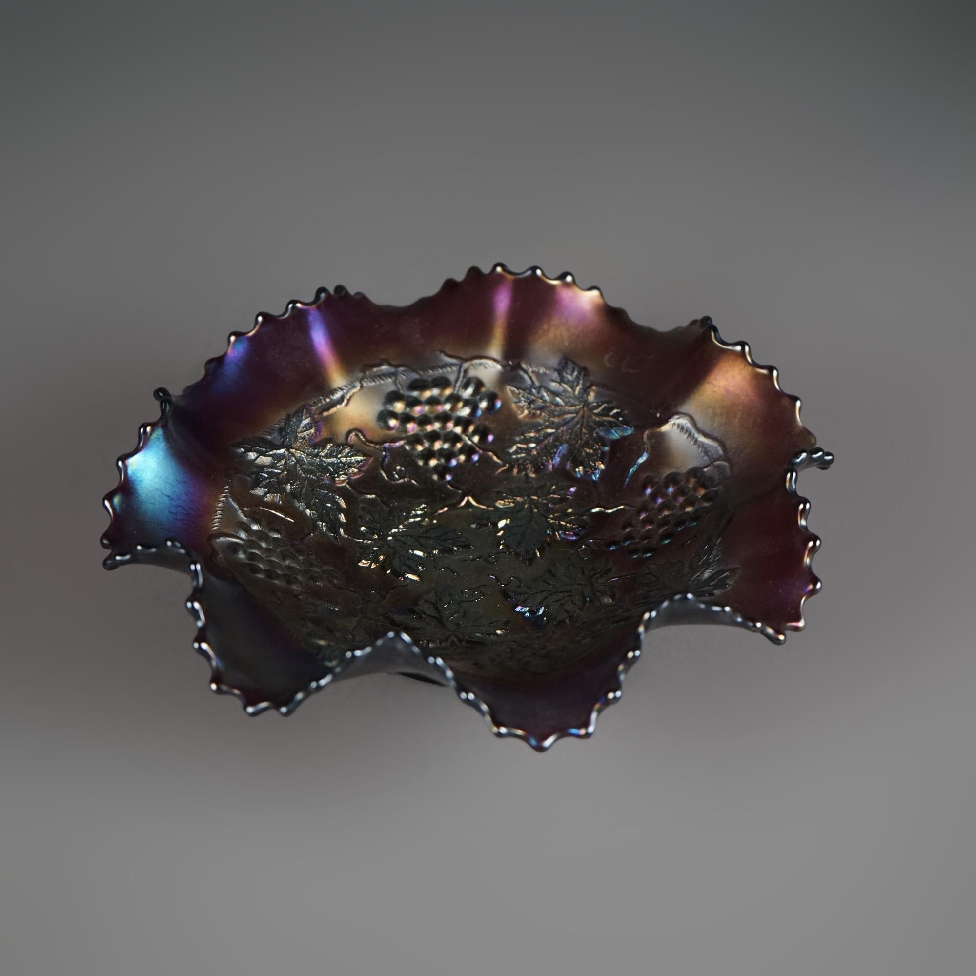 Antique Northwood Purple Amethyst Carnival Glass Bowl with Grape & Leaf C1920 For Sale 1