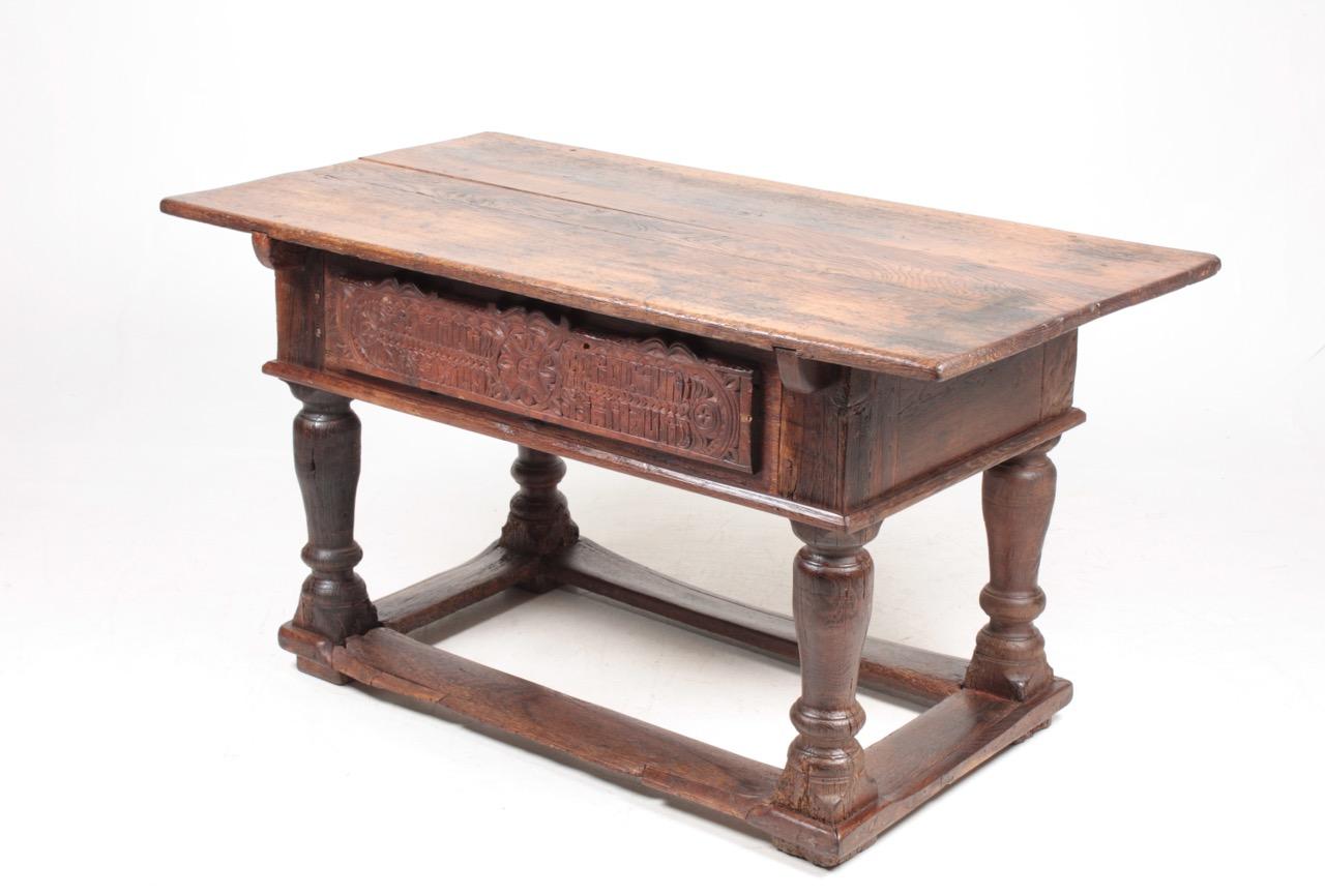 Antique Norwegian Baroque Table in Patinated Solid Oak, 18th Century 9