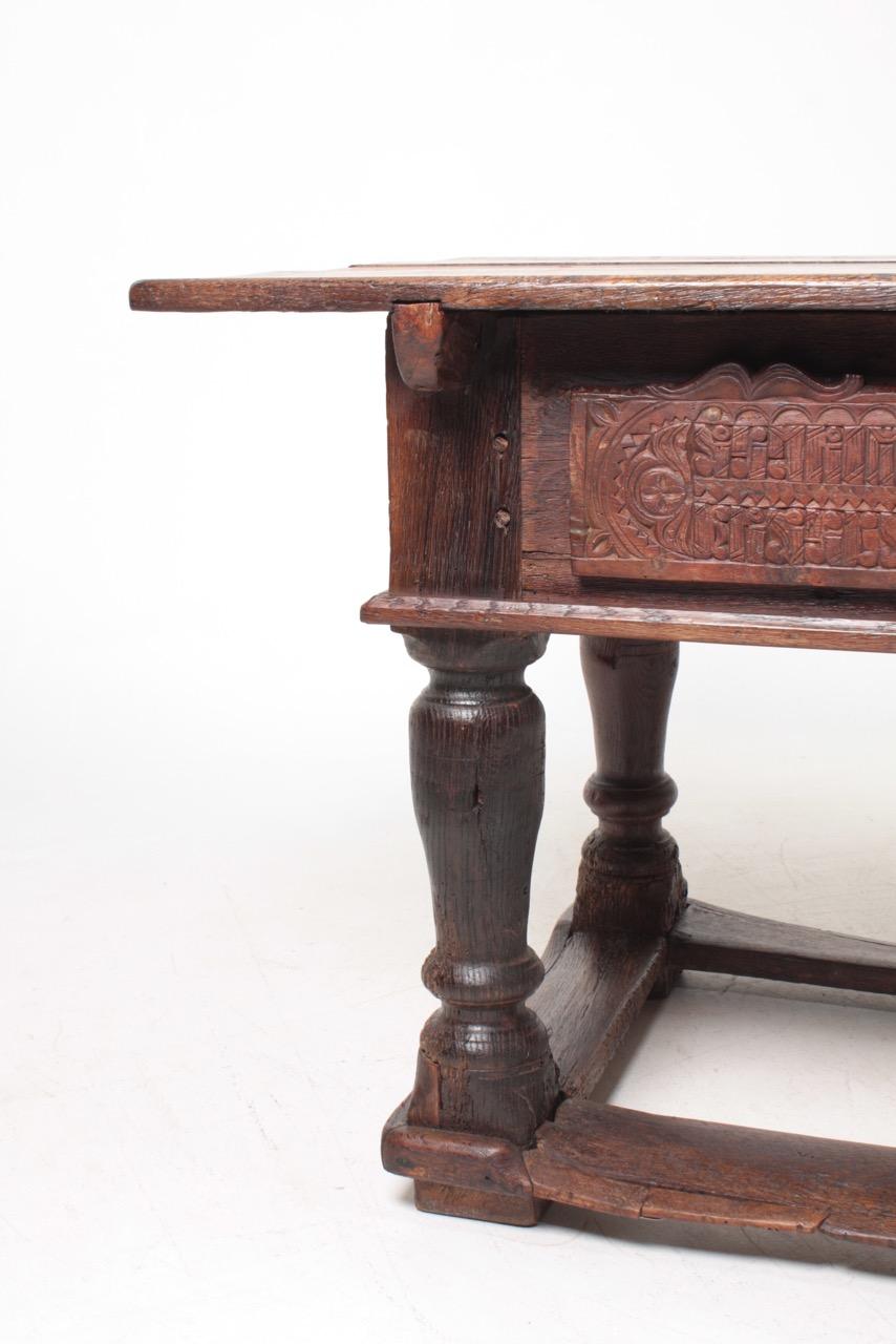 Antique Norwegian Baroque Table in Patinated Solid Oak, 18th Century 10