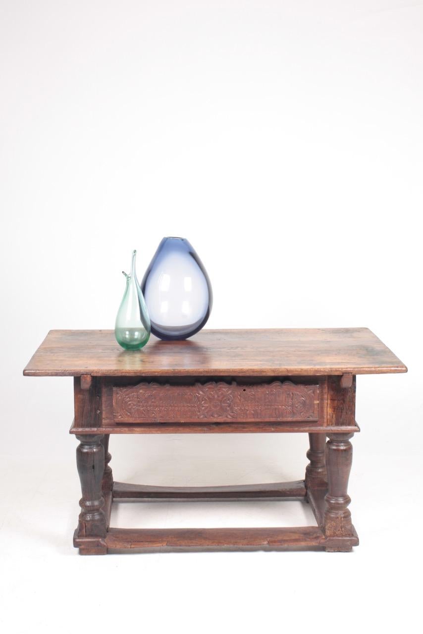 Antique Norwegian Baroque Table in Patinated Solid Oak, 18th Century 12