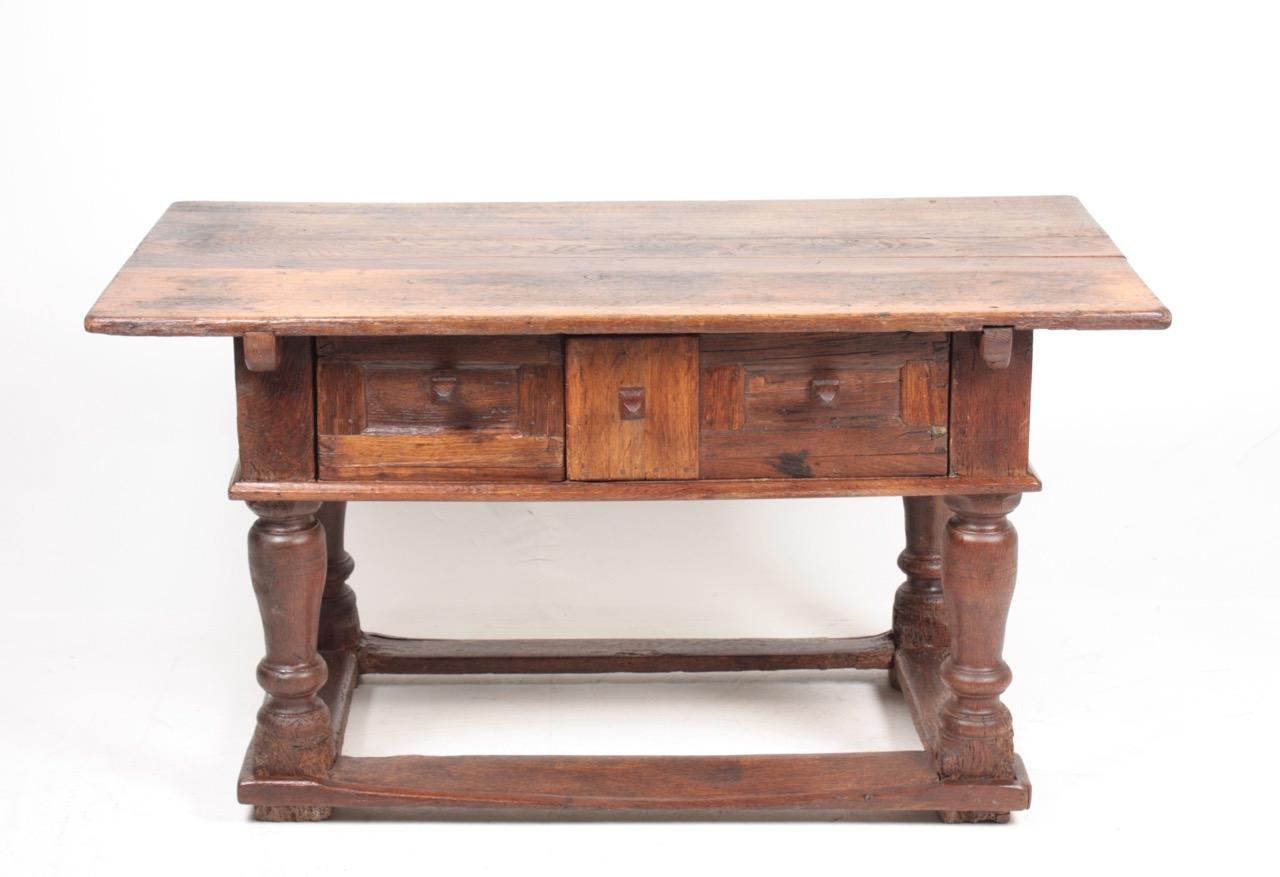 Baroque table in in solid oak, made in Norway. Original condition.