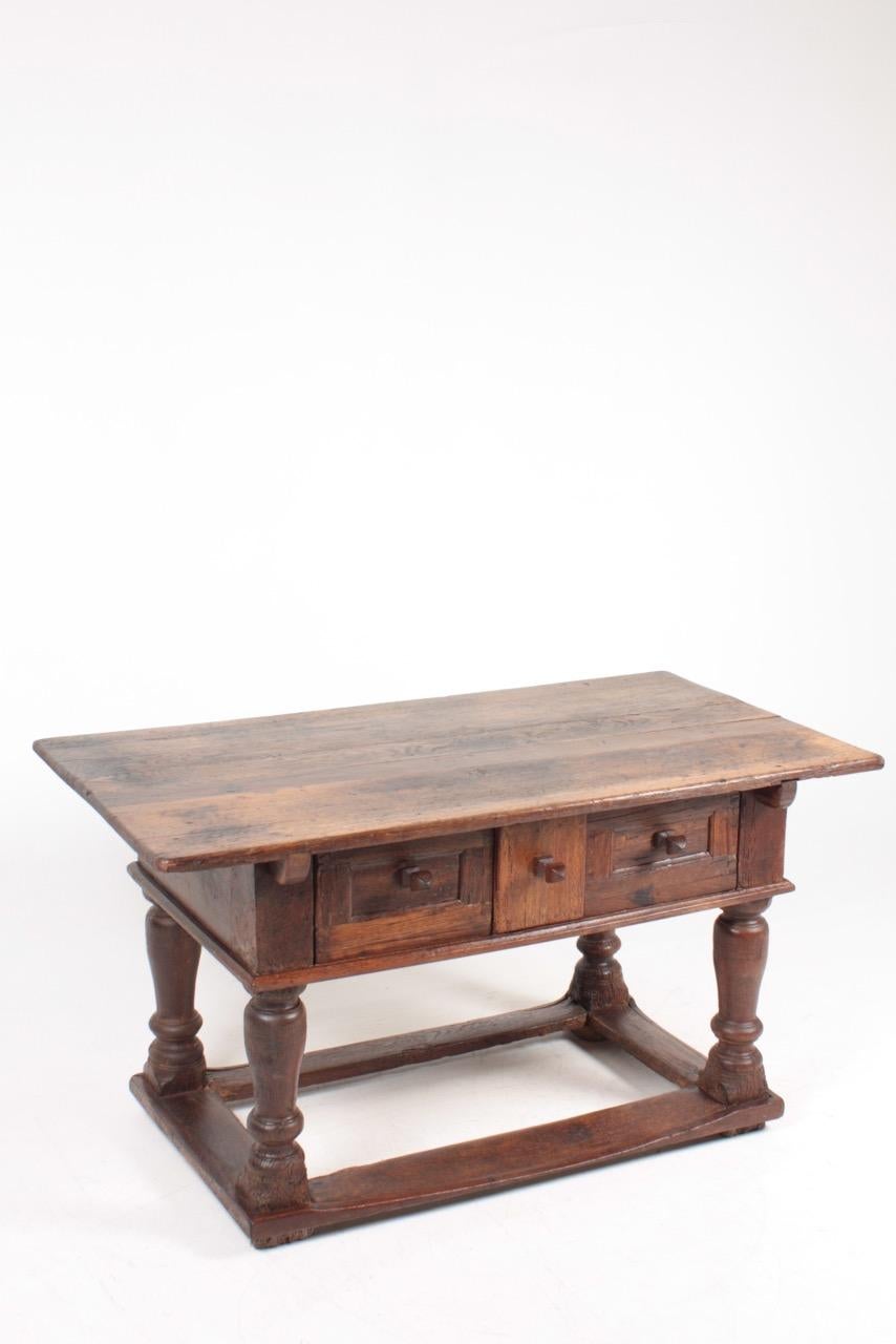 Antique Norwegian Baroque Table in Patinated Solid Oak, 18th Century 1