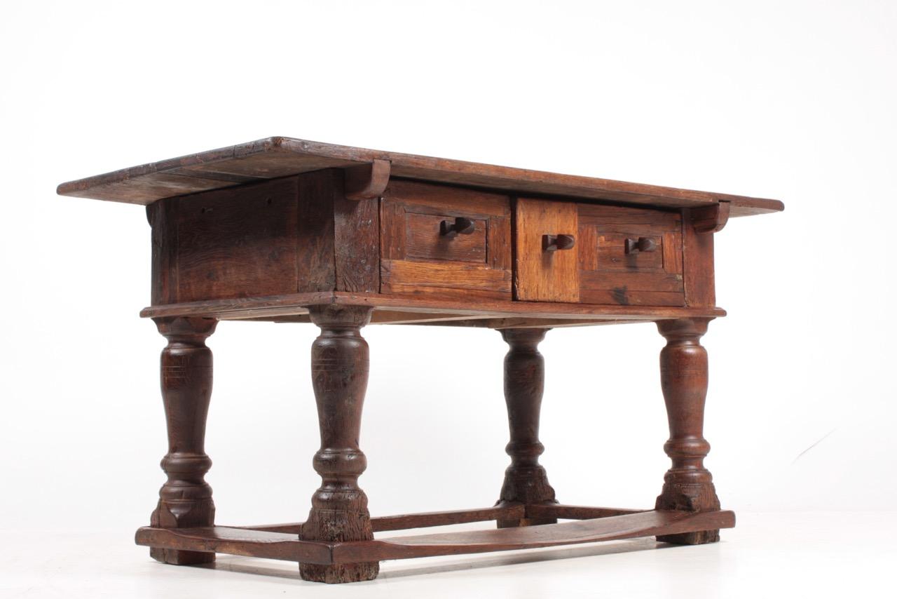 Antique Norwegian Baroque Table in Patinated Solid Oak, 18th Century 4