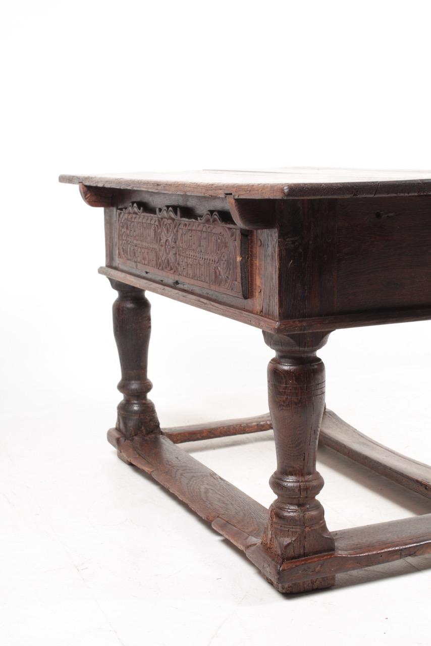 Antique Norwegian Baroque Table in Patinated Solid Oak, 18th Century 5