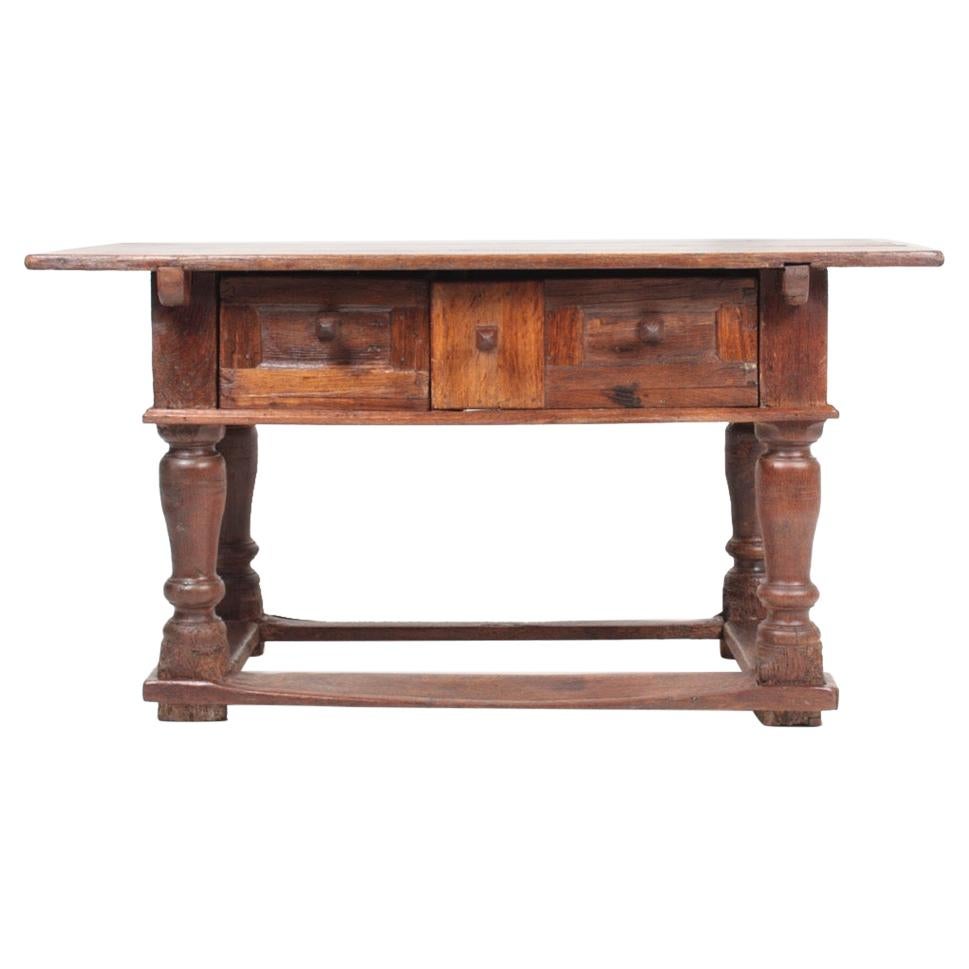 Antique Norwegian Baroque Table in Patinated Solid Oak, 18th Century