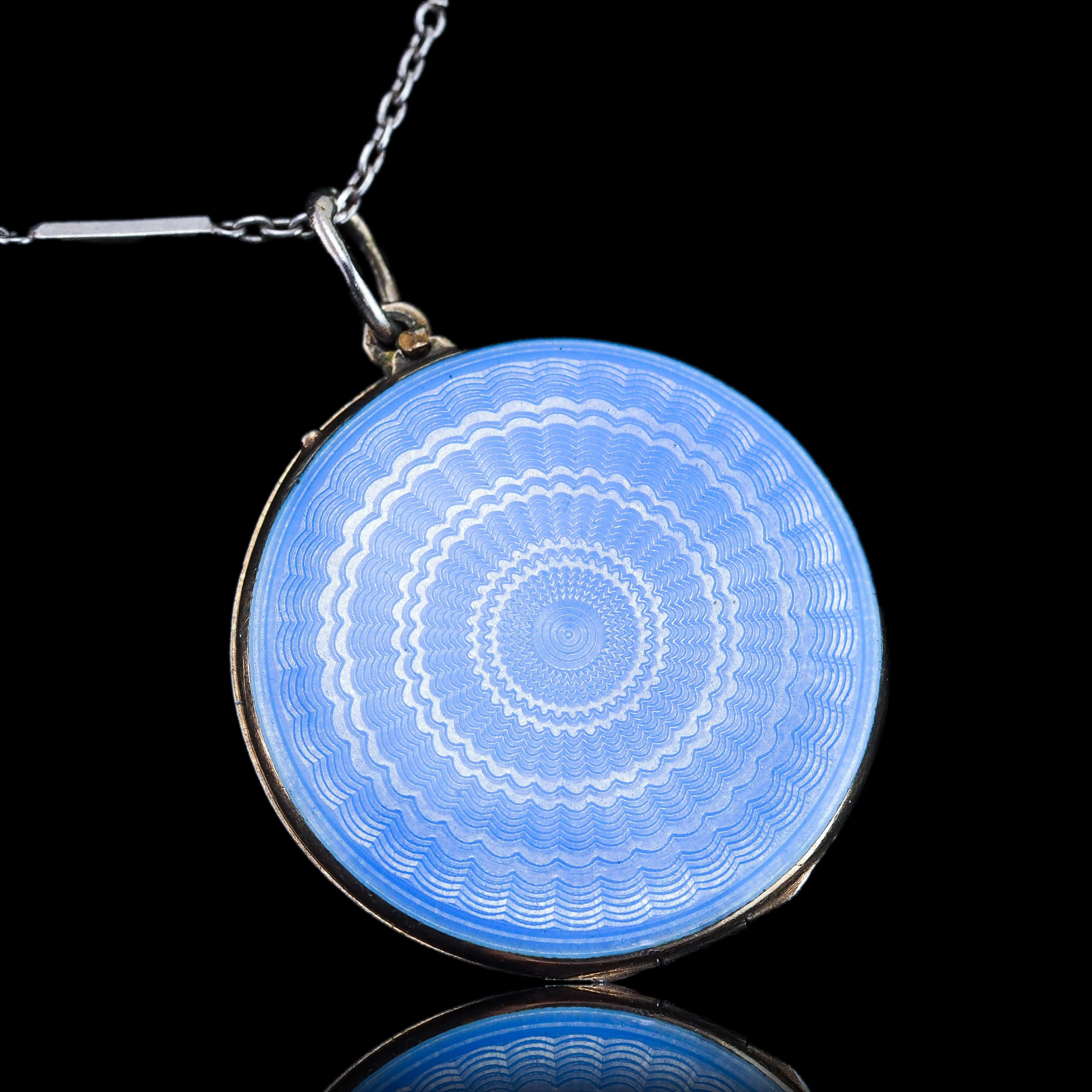 Antique Norwegian Blue Guilloche Enamel Pendant Necklace Locket - Marius Hammer For Sale 6