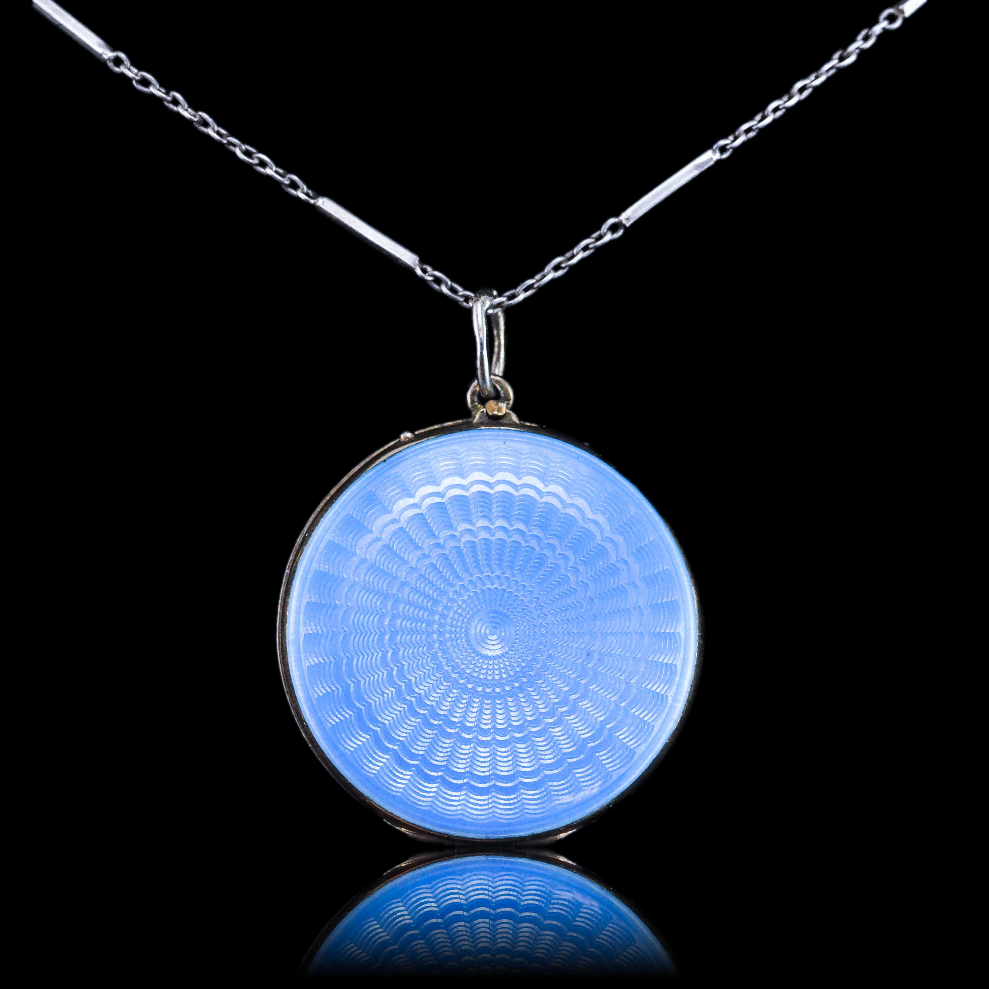 Antique Norwegian Blue Guilloche Enamel Pendant Necklace Locket - Marius Hammer For Sale 10