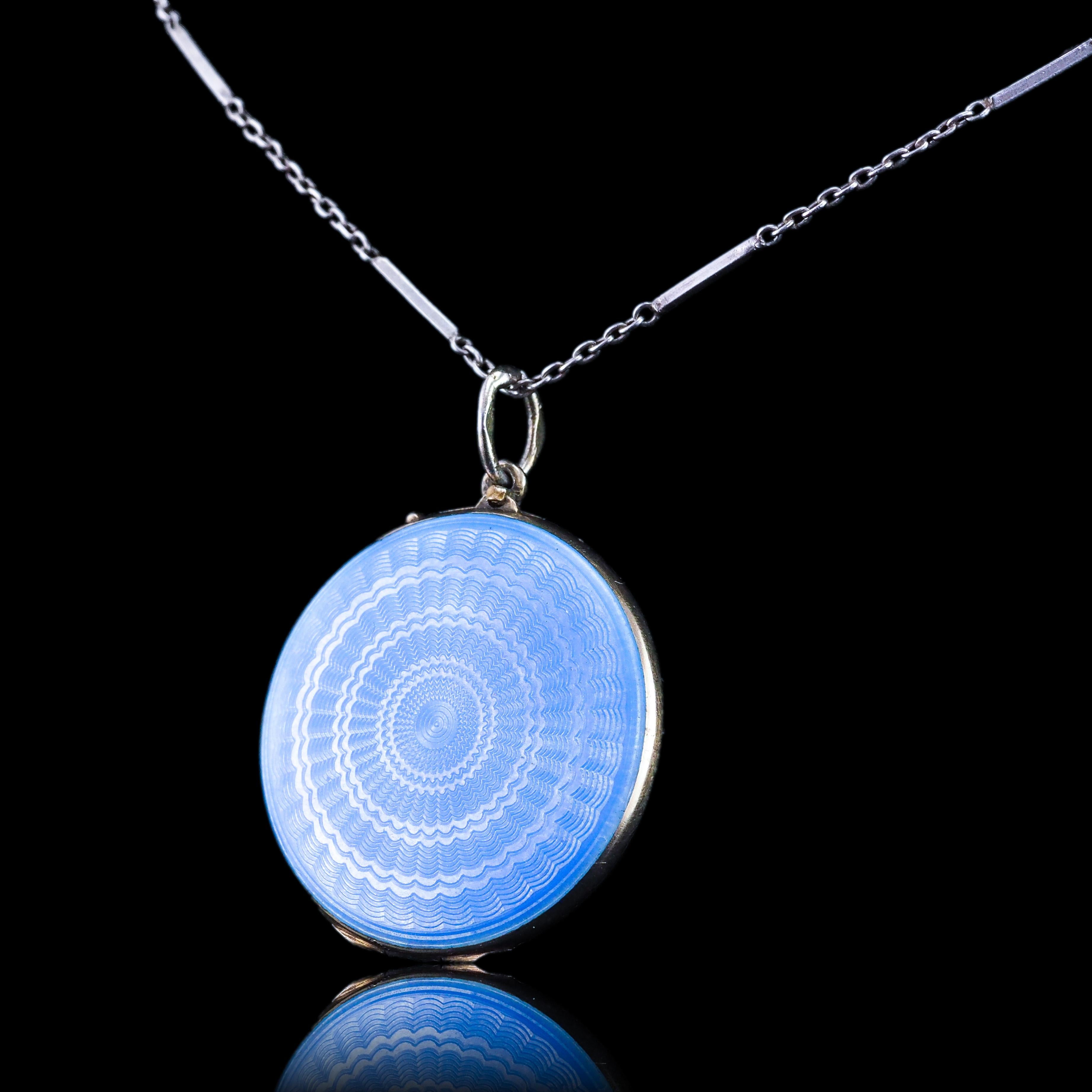 Antique Norwegian Blue Guilloche Enamel Pendant Necklace Locket - Marius Hammer For Sale 5