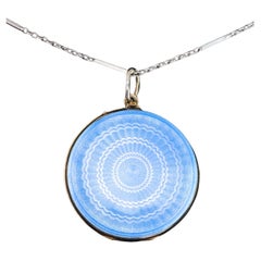 Used Norwegian Blue Guilloche Enamel Pendant Necklace Locket - Marius Hammer