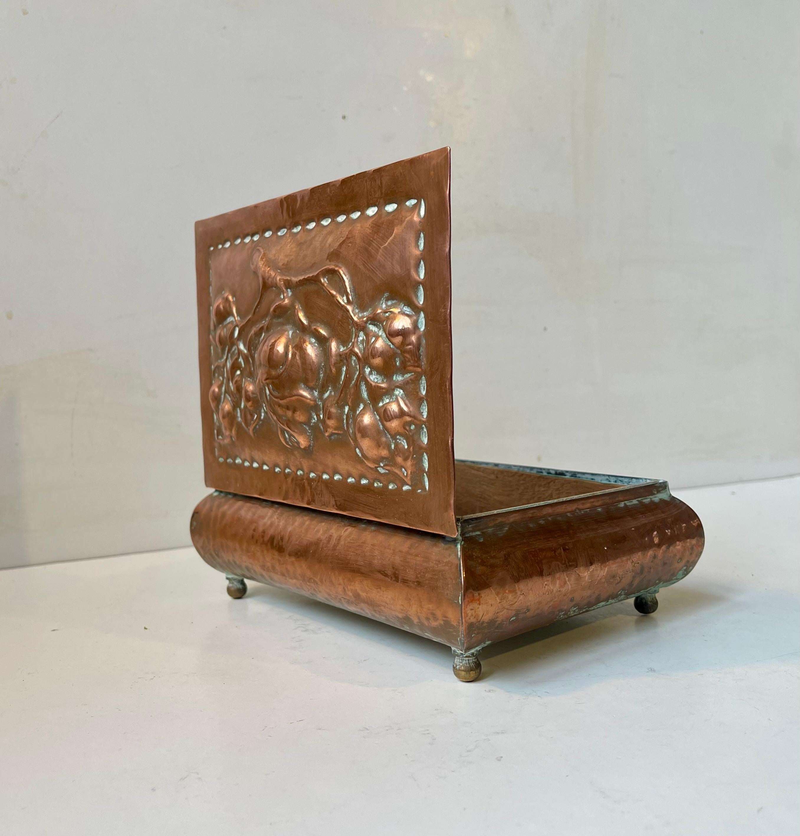 20th Century Antique Norwegian Cigar Box in Embossed Copper