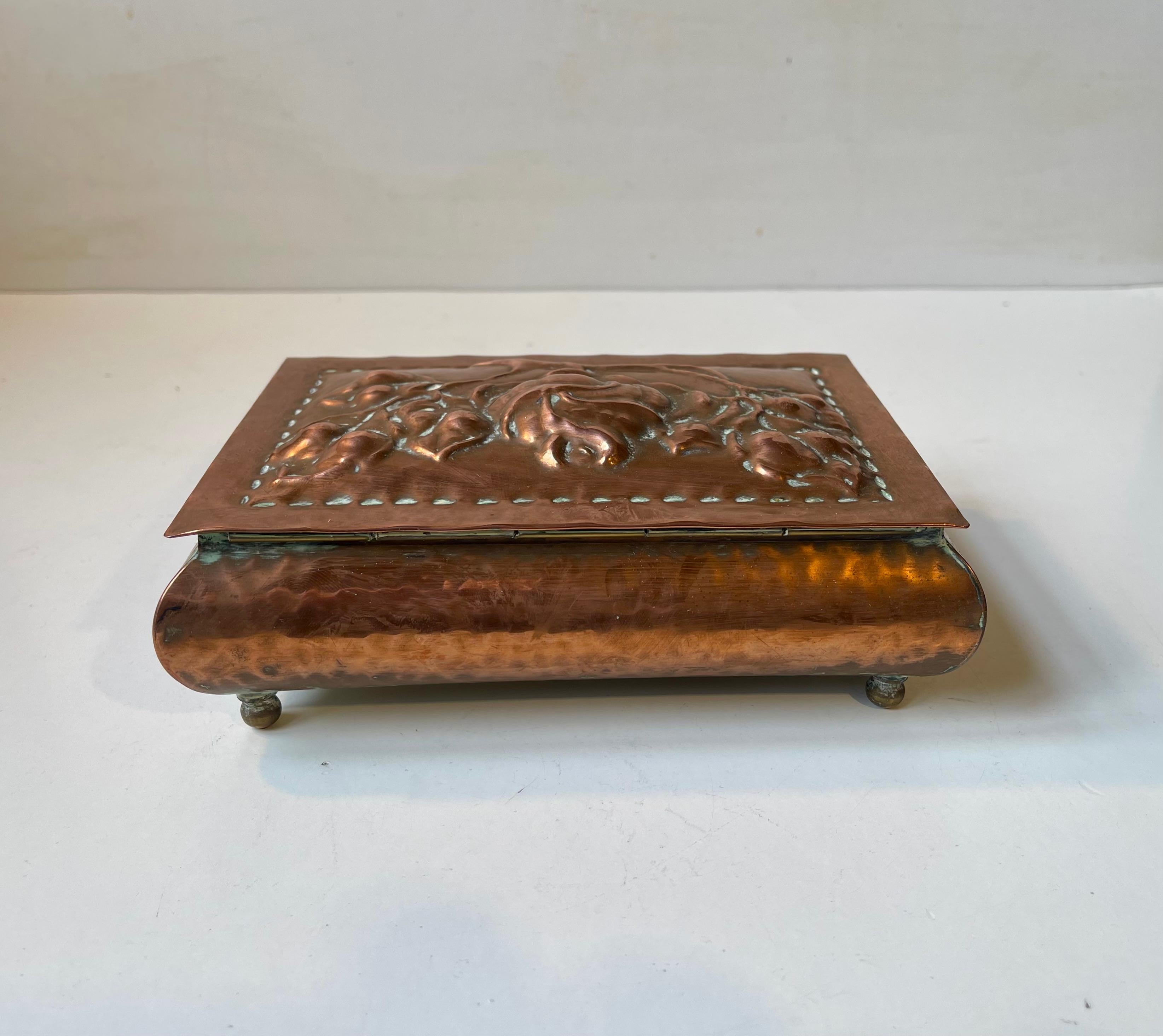 Antique Norwegian Cigar Box in Embossed Copper 1