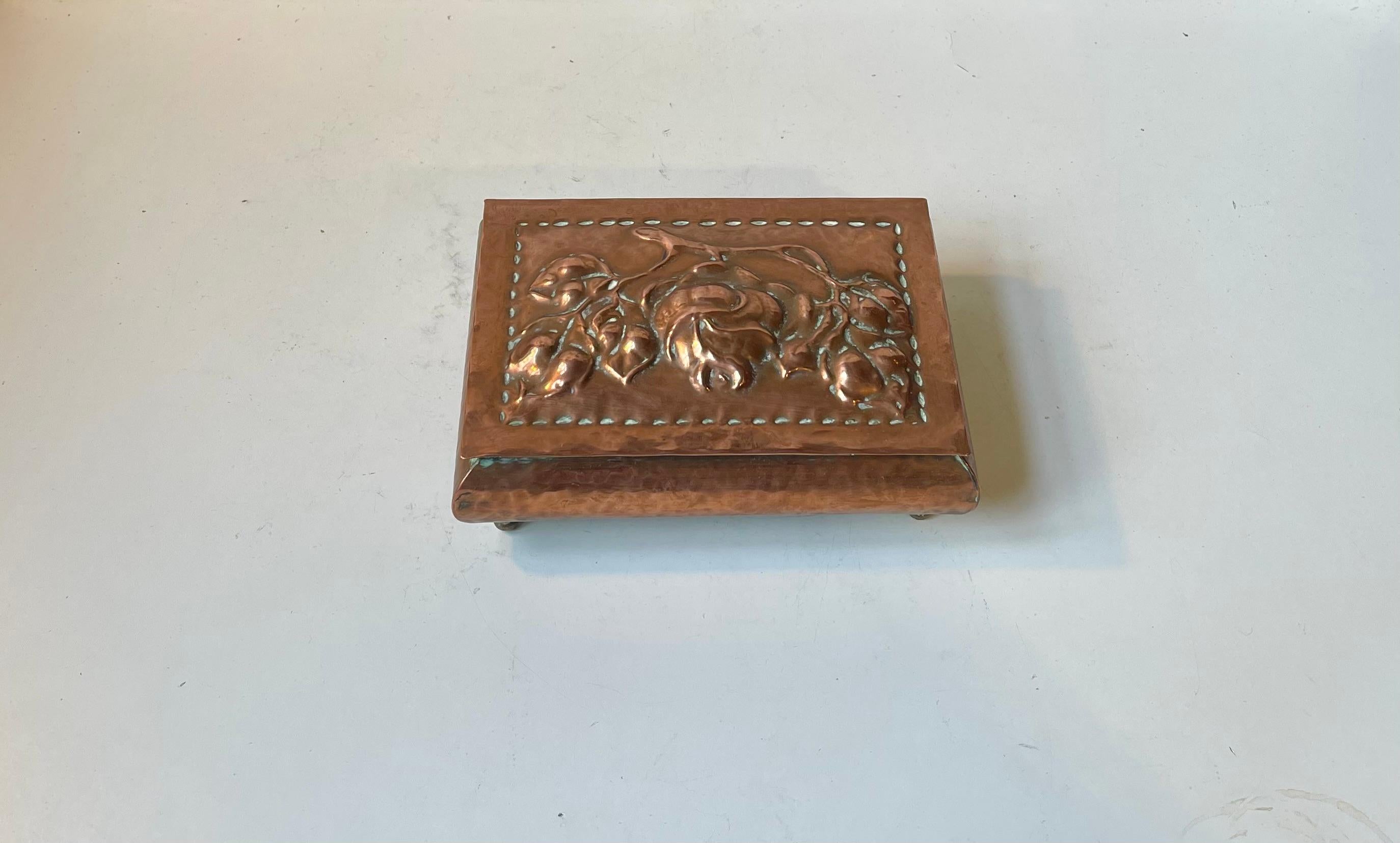 Antique Norwegian Cigar Box in Embossed Copper 2