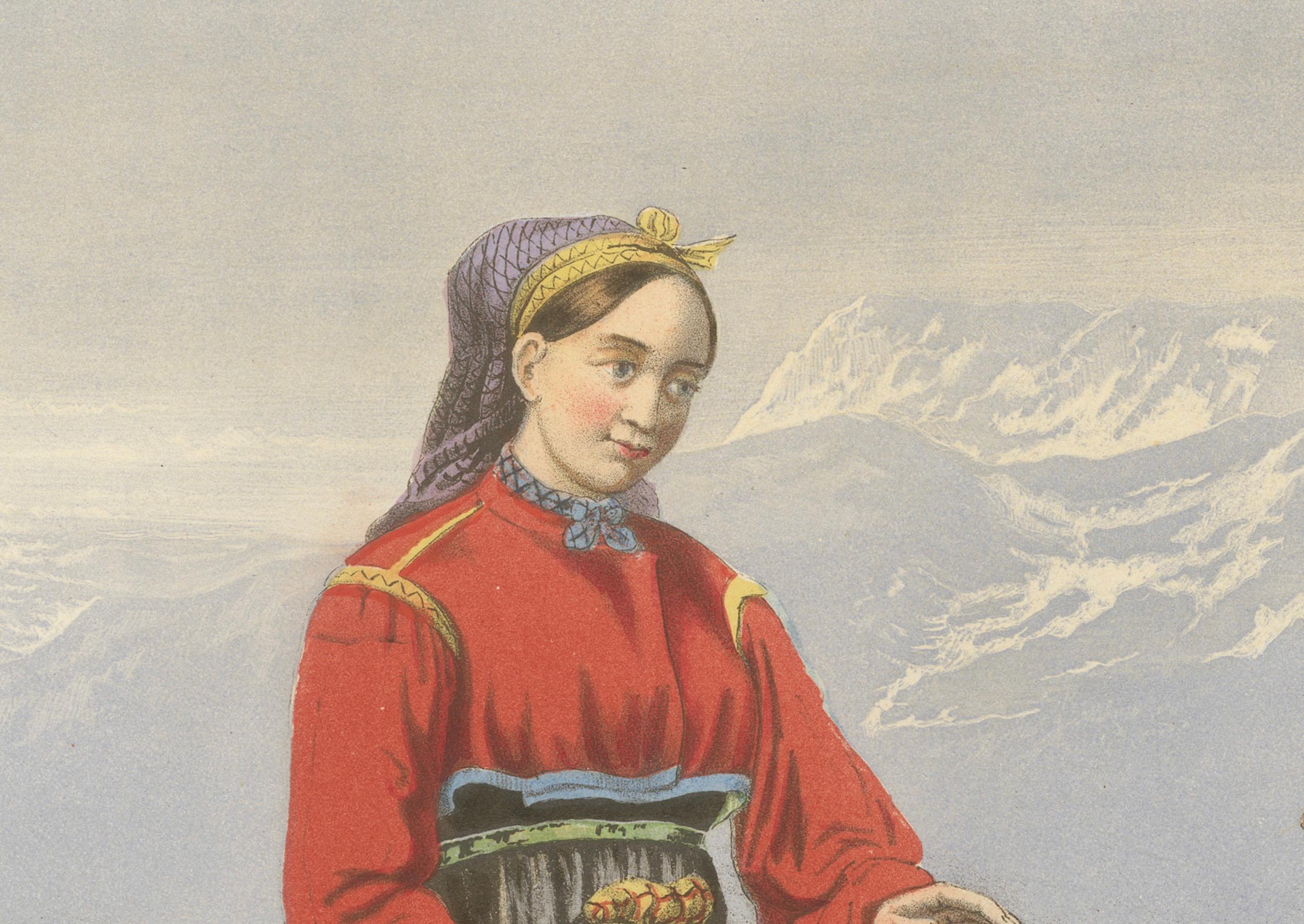 Antique Norwegian Costume Print – Hitterdal in Telemark, circa 1860s In condizioni buone in vendita a Langweer, NL