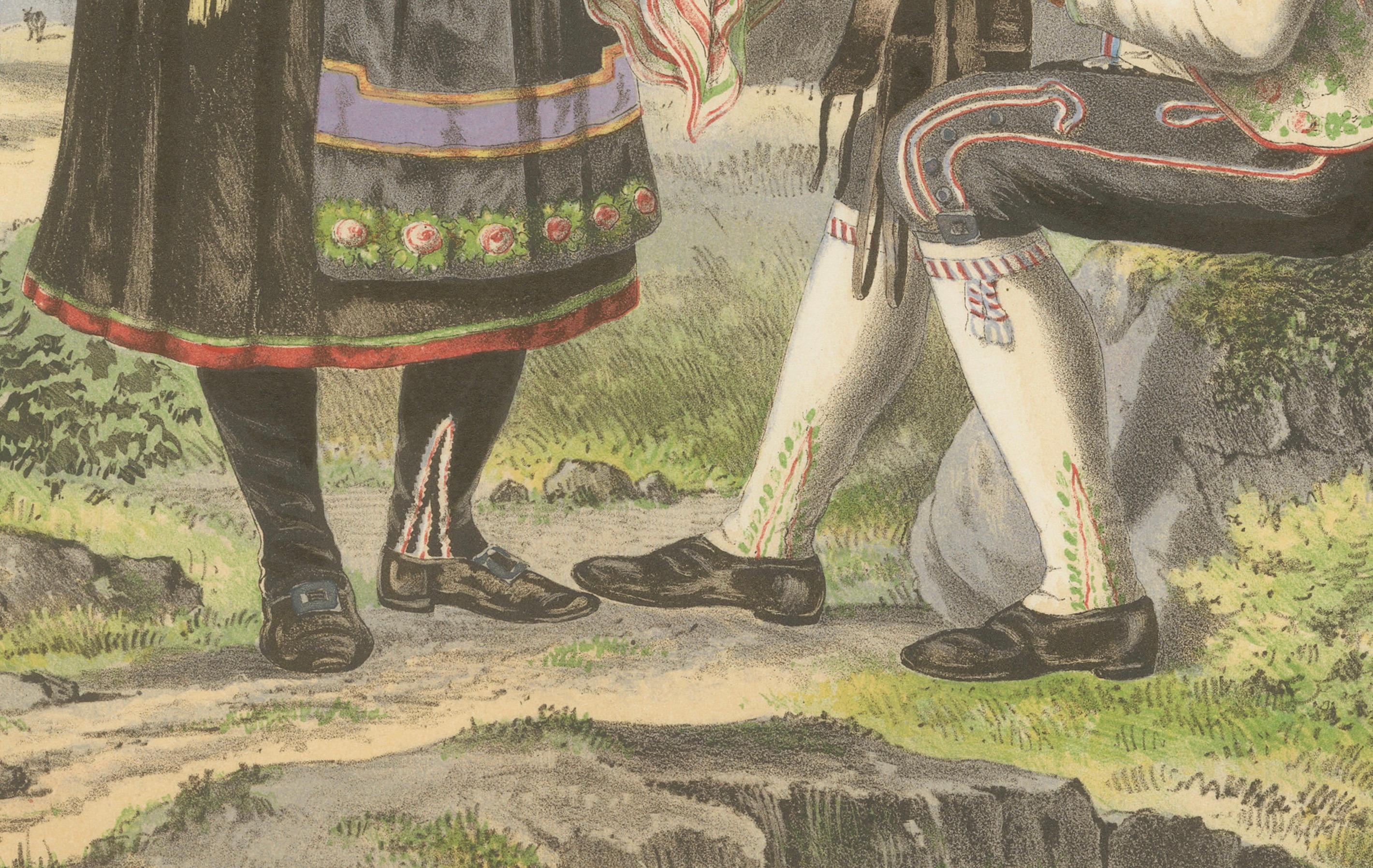 Carta Antique Norwegian Costume Print – Hitterdal in Telemark, circa 1860s in vendita