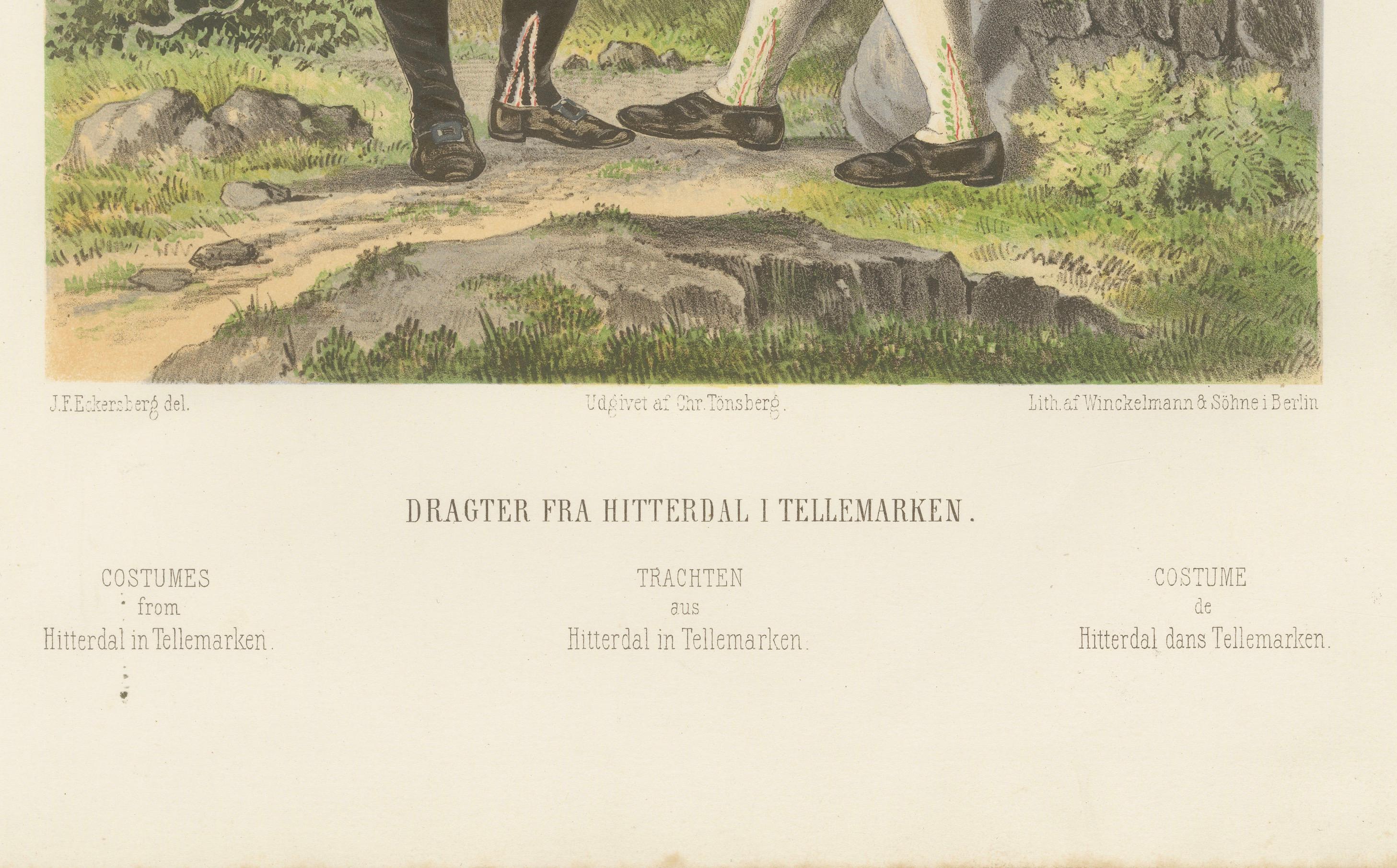 Antique Norwegian Costume Print – Hitterdal in Telemark, circa 1860s in vendita 1